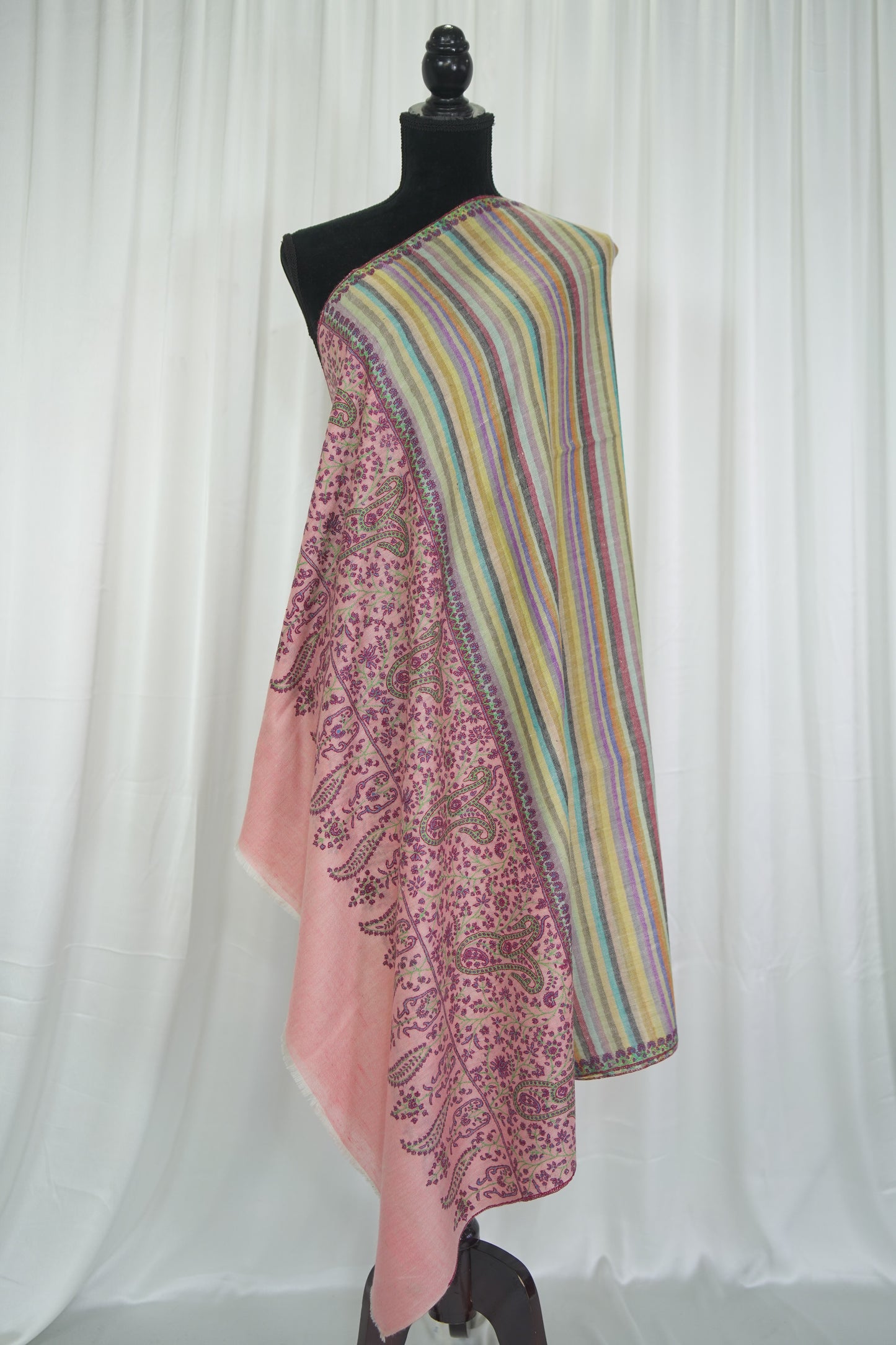 multi-coloured striped GI embroidery pashmina shawl 9474