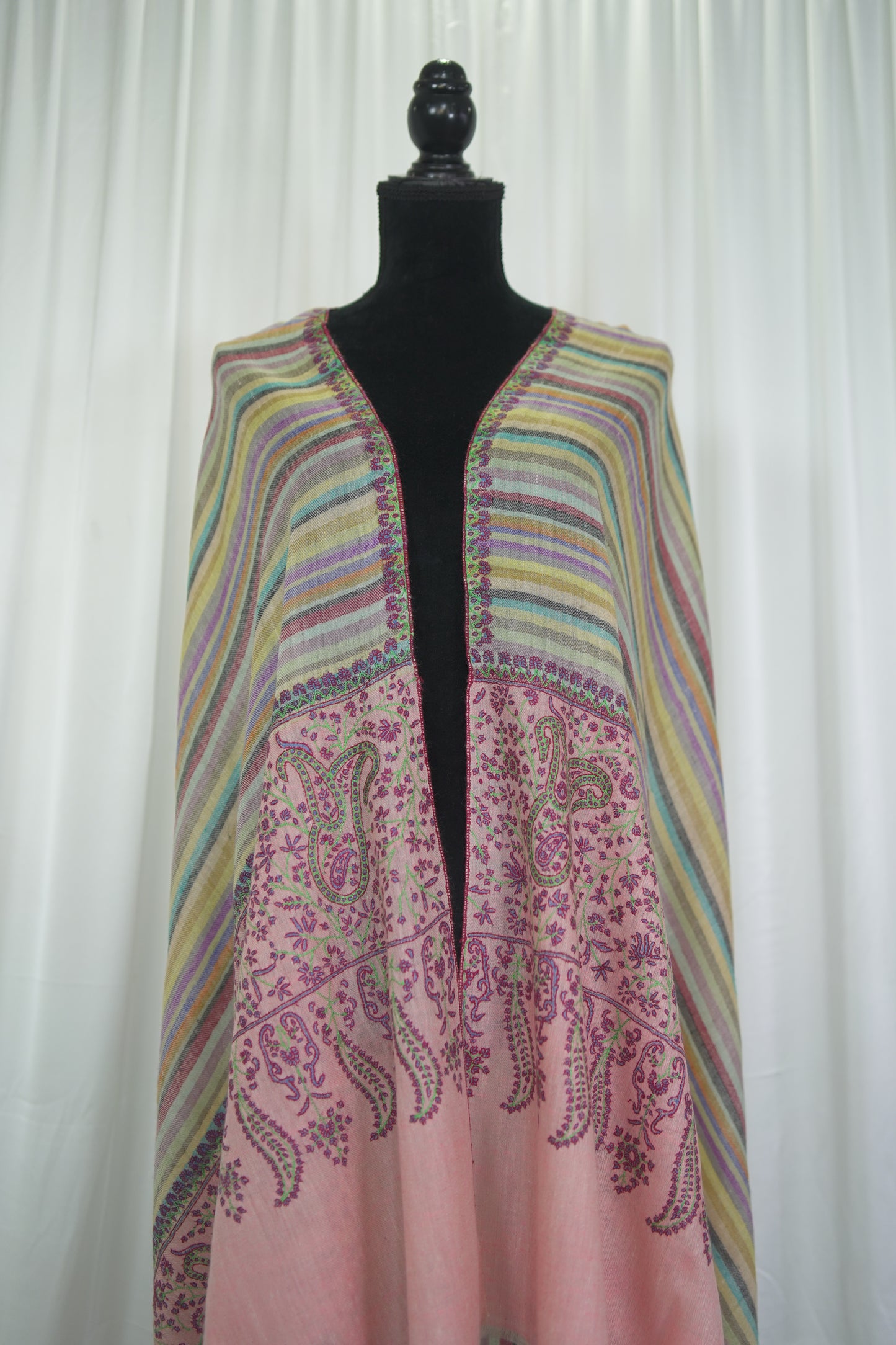 multi-coloured striped GI embroidery pashmina shawl 9474