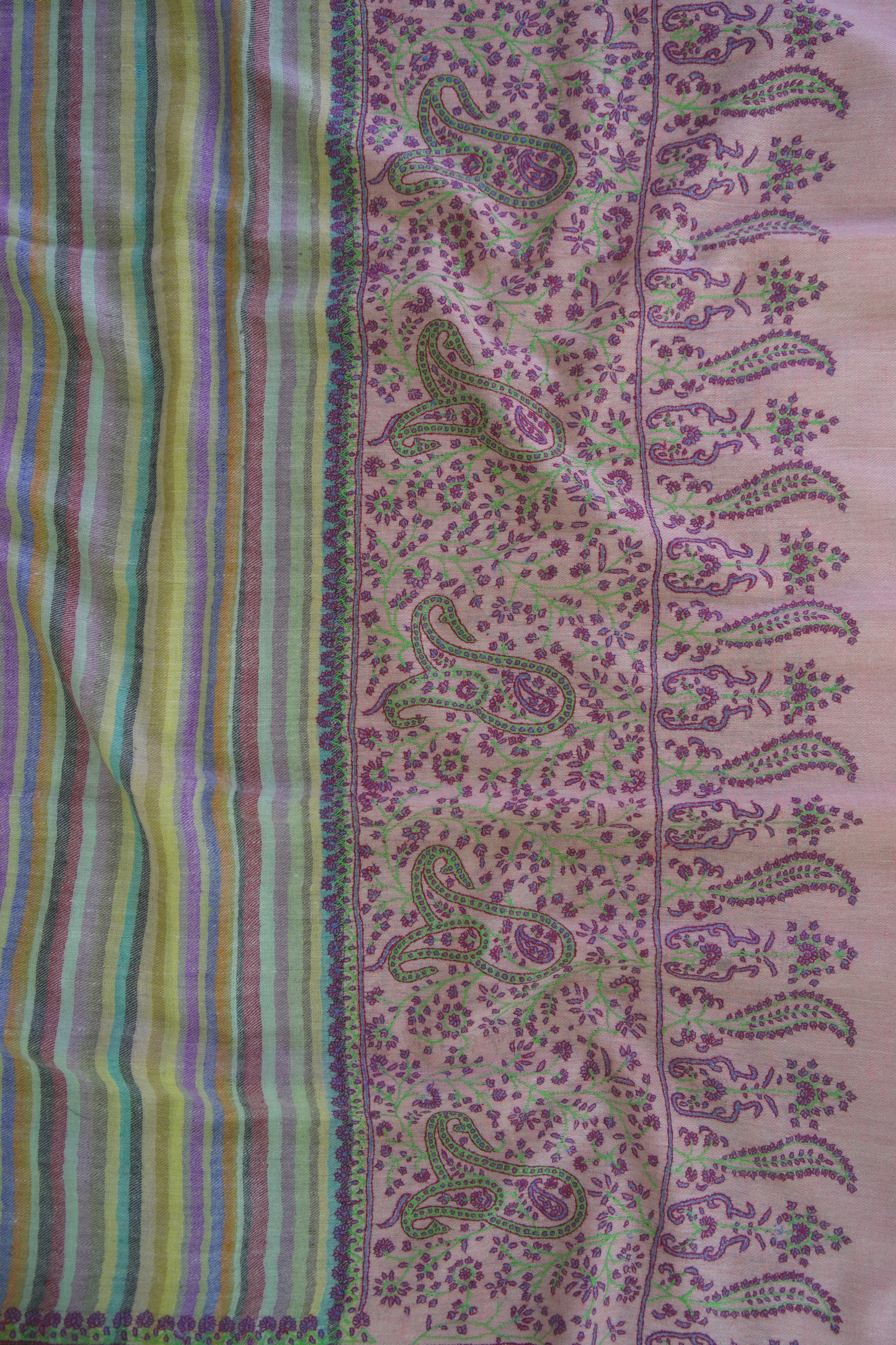 multi-coloured striped GI embroidery pashmina shawl 9474