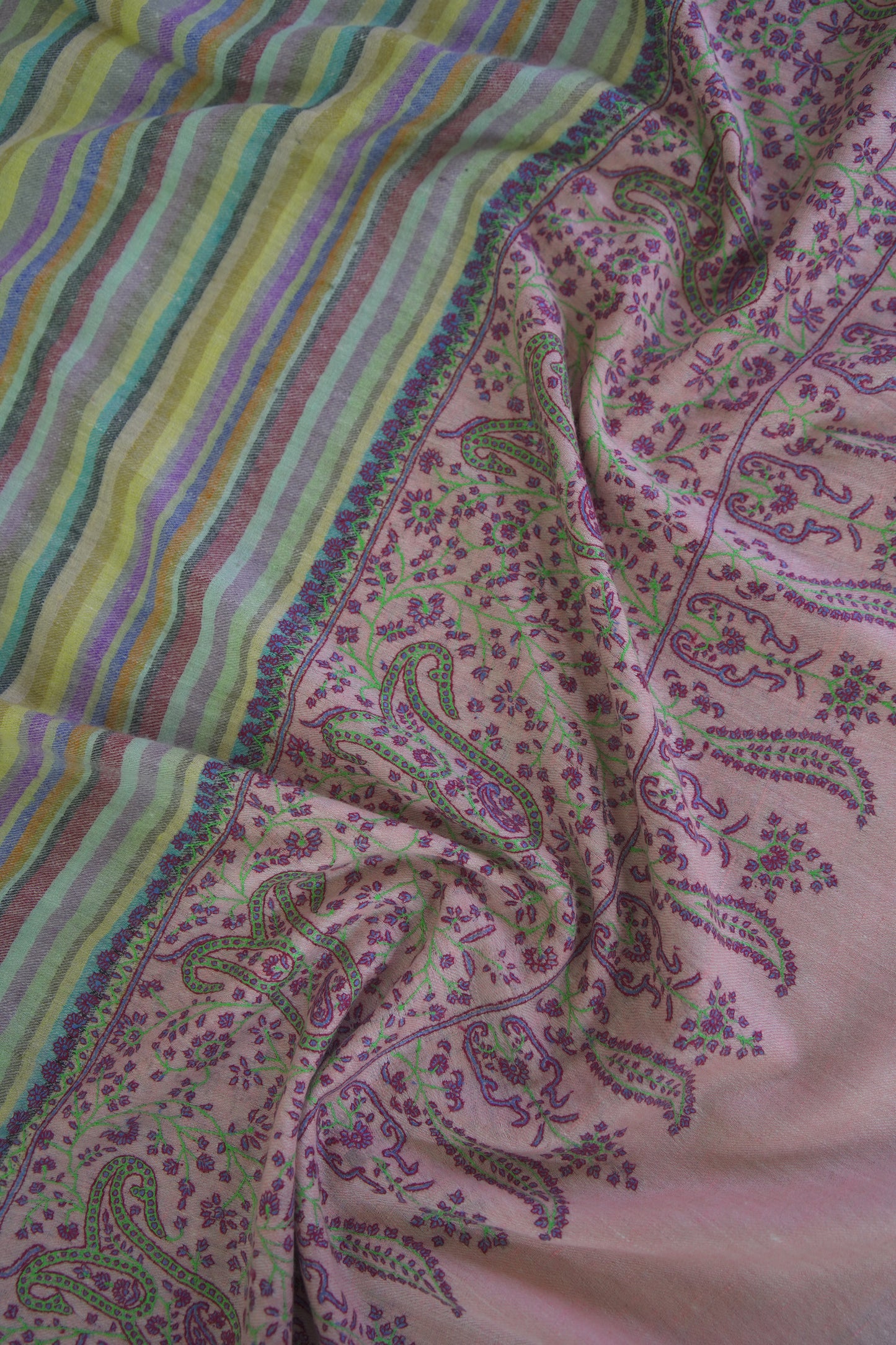 multi-coloured striped GI embroidery pashmina shawl 9474