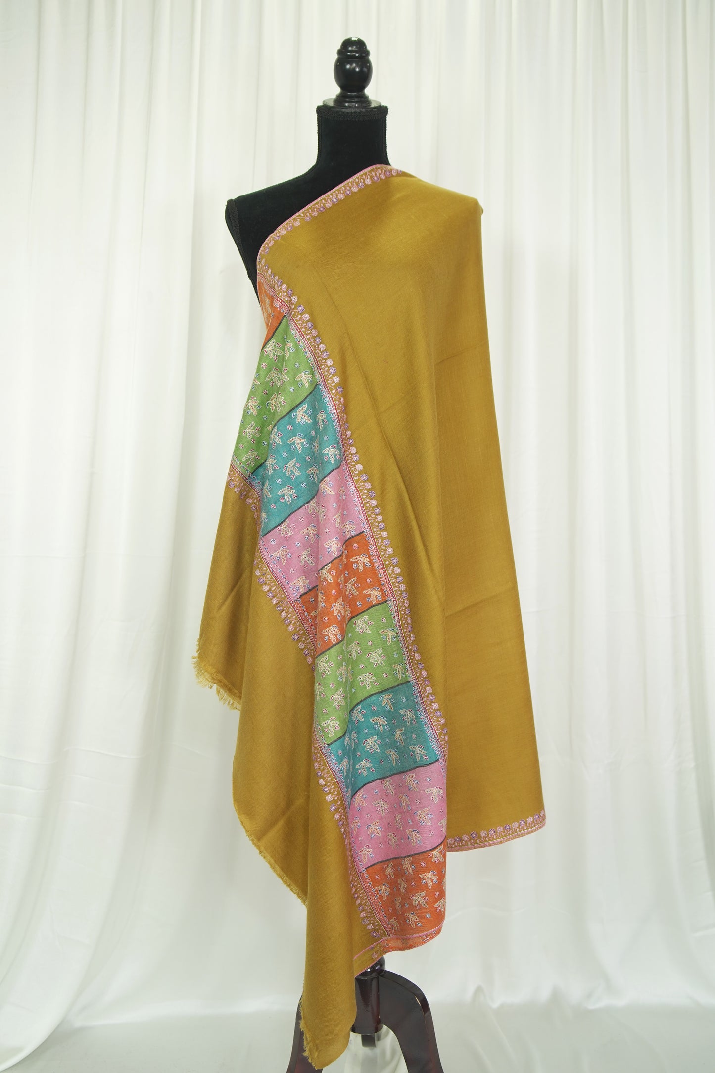 mustard GI embroidery pashmina shawl 9475
