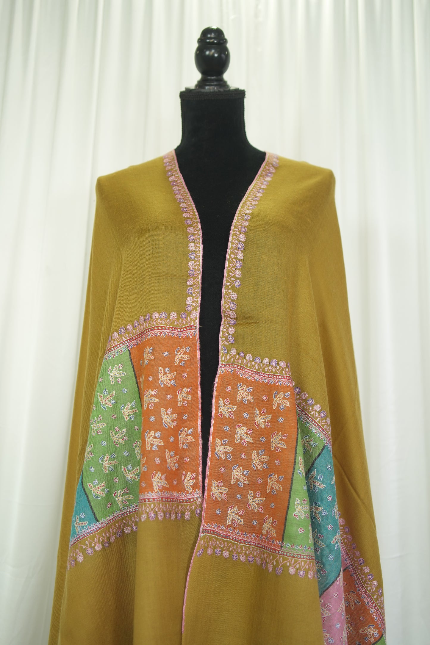 mustard GI embroidery pashmina shawl 9475