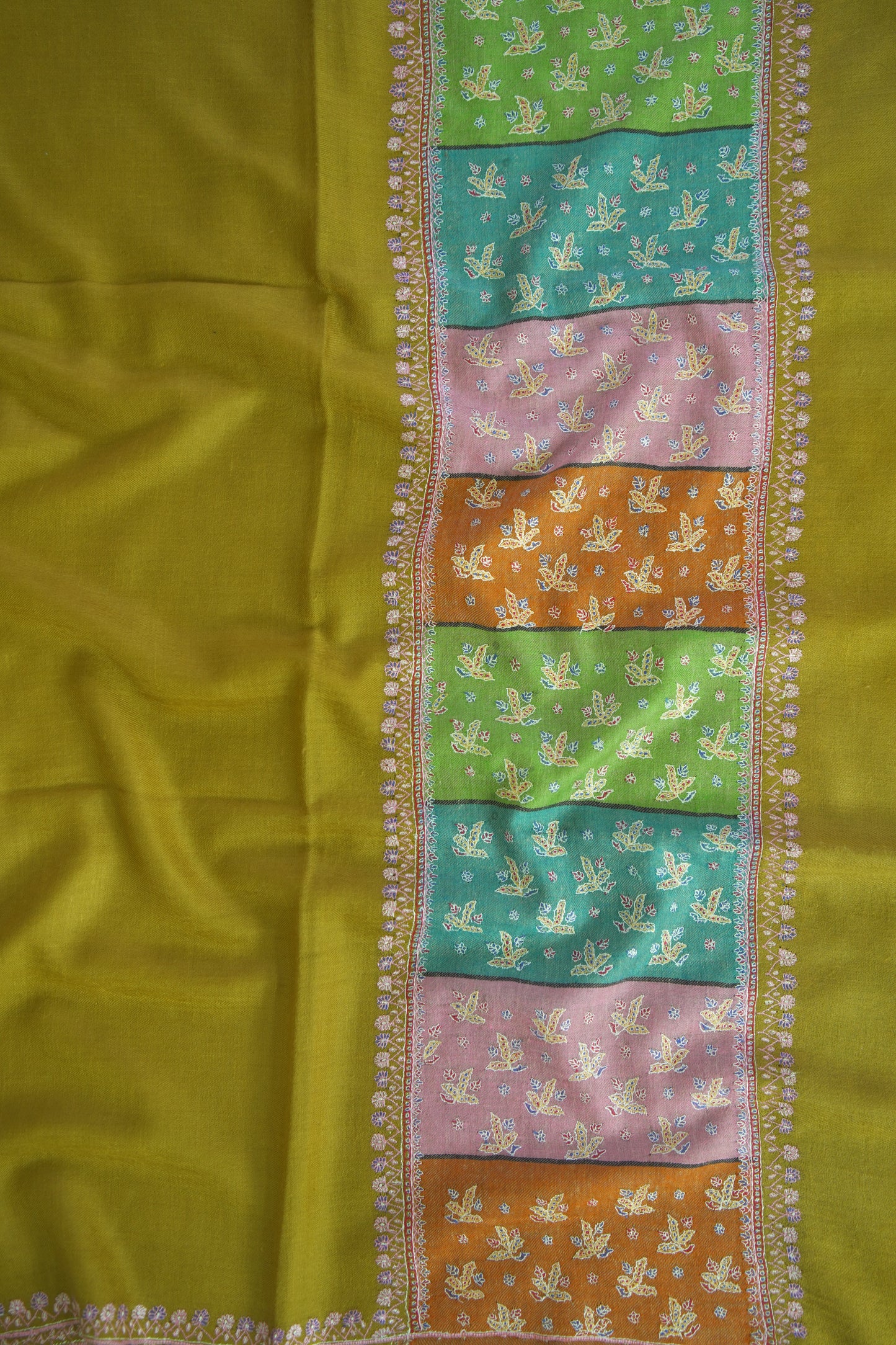 mustard GI embroidery pashmina shawl 9475