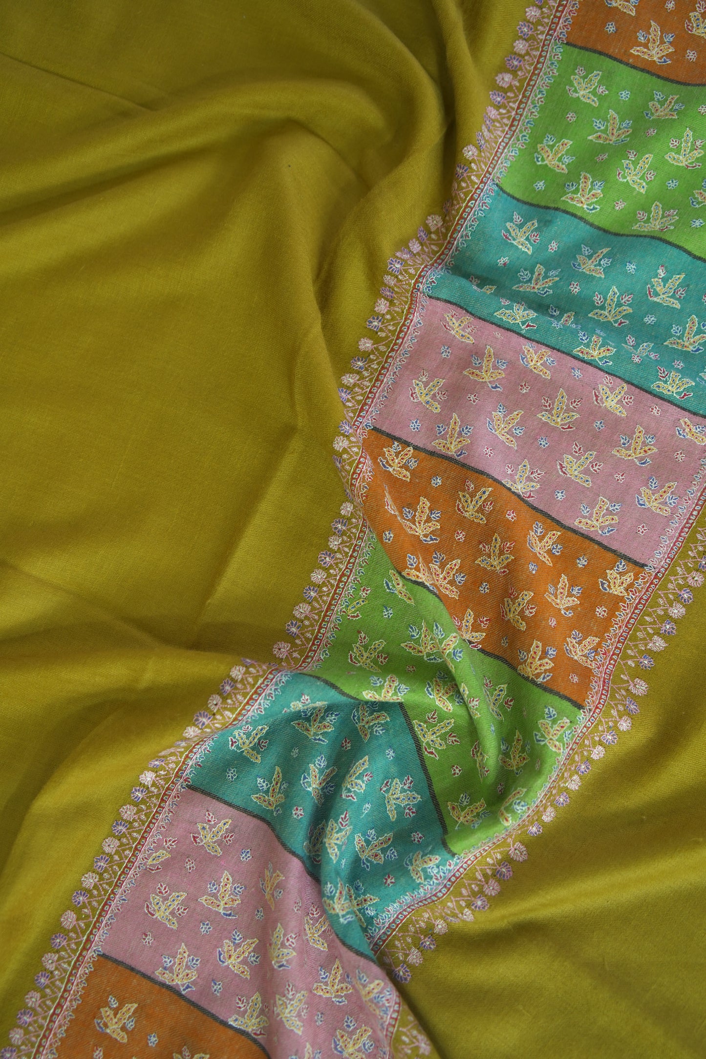 mustard GI embroidery pashmina shawl 9475