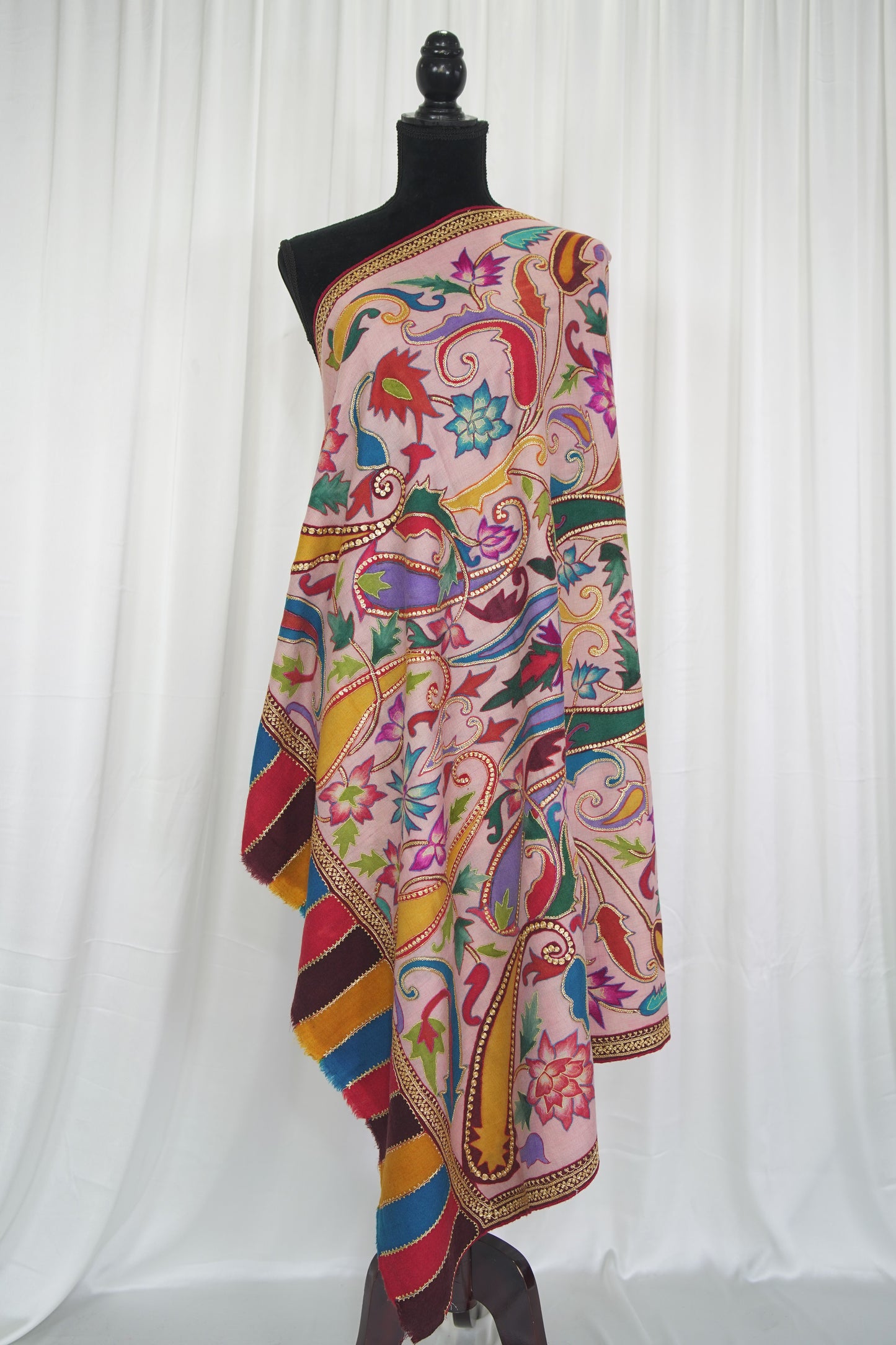 multi-coloured tilla embroidery pashmina shawl 9478