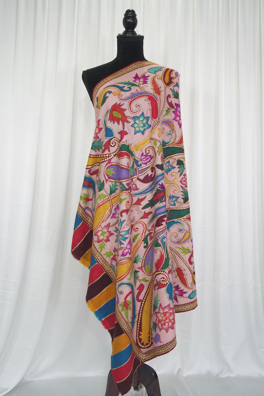multi-coloured tilla embroidery pashmina shawl 9478