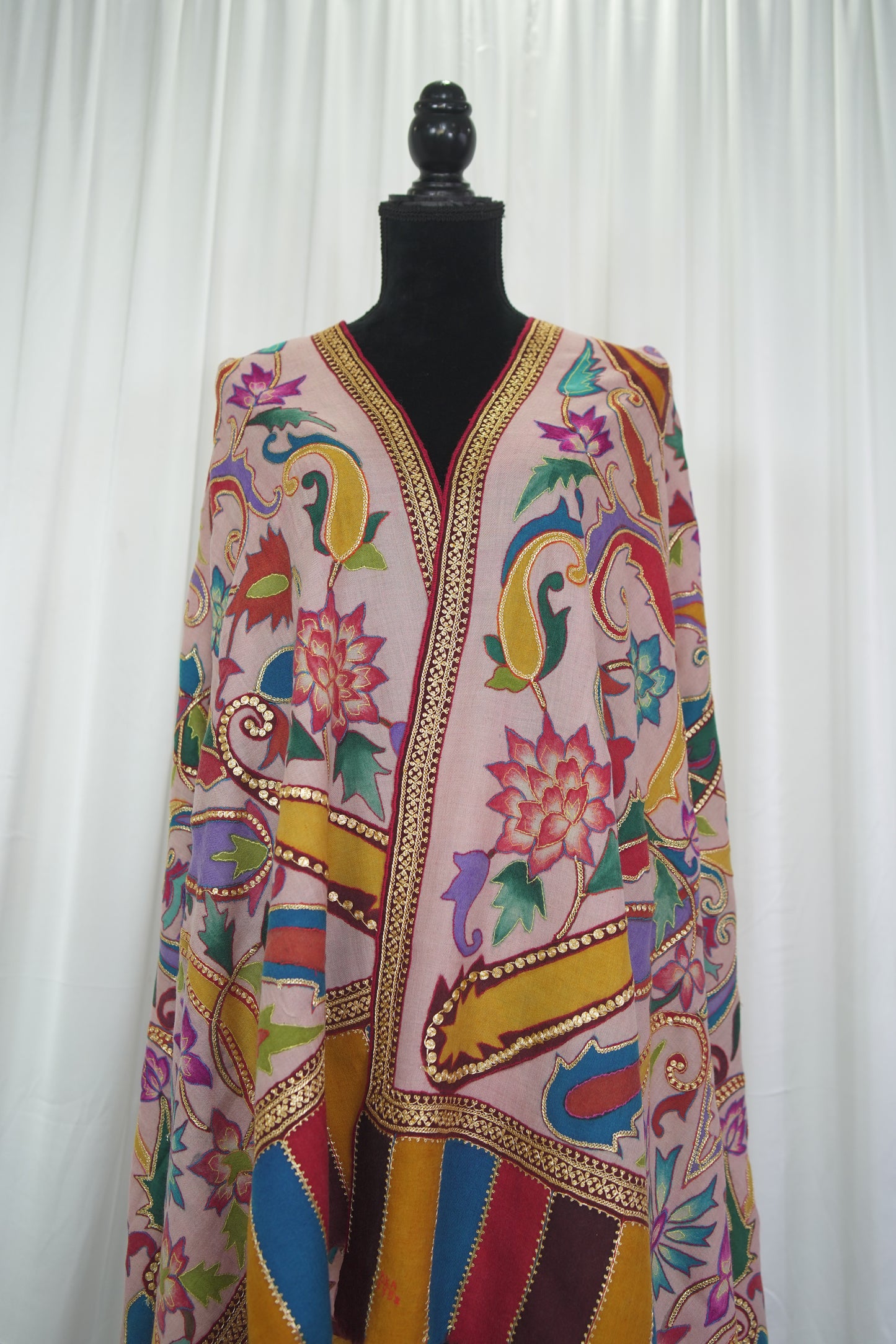 multi-coloured tilla embroidery pashmina shawl 9478