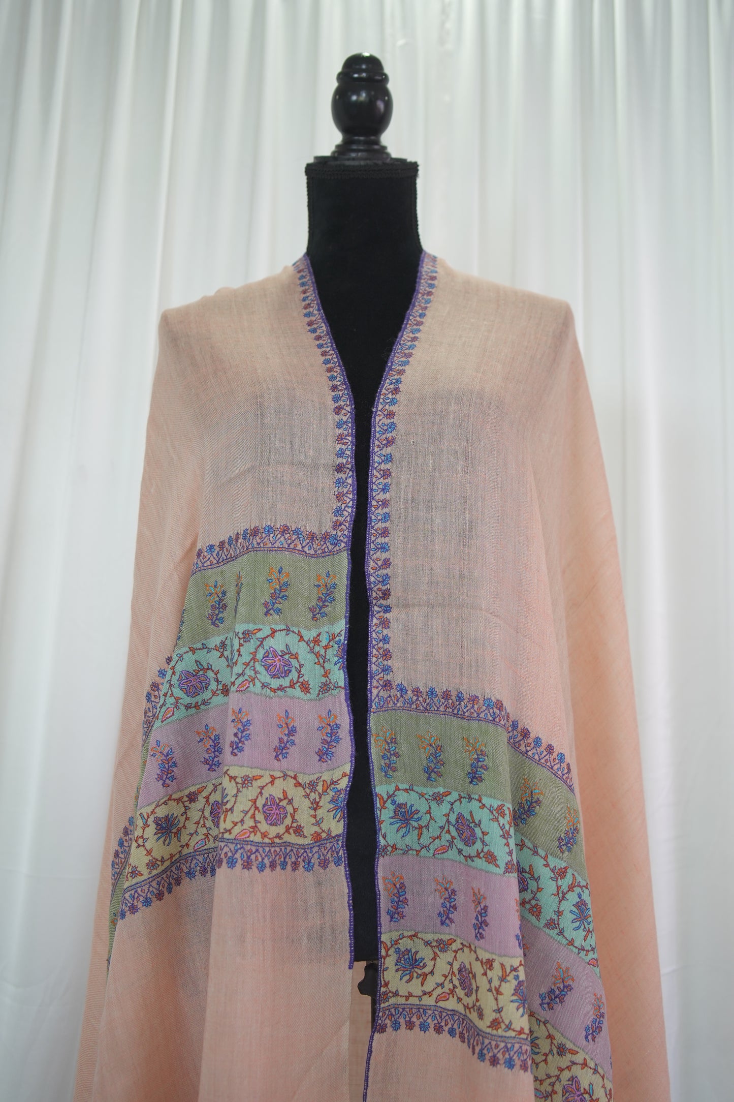 lemonade pink GI embroidery pashmina shawl 9479