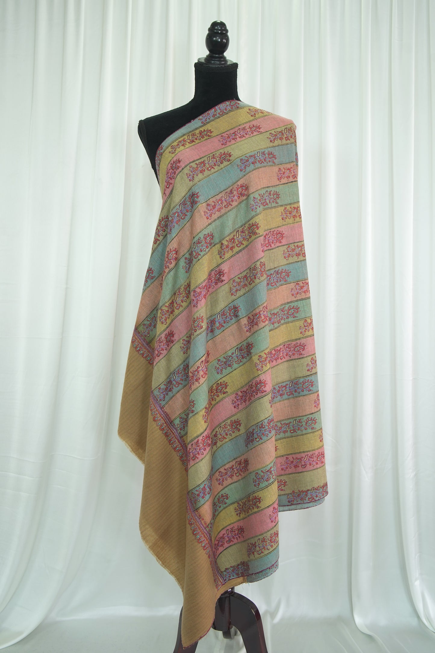 walnut brown GI striped  embroidery pashmina shawl 9482