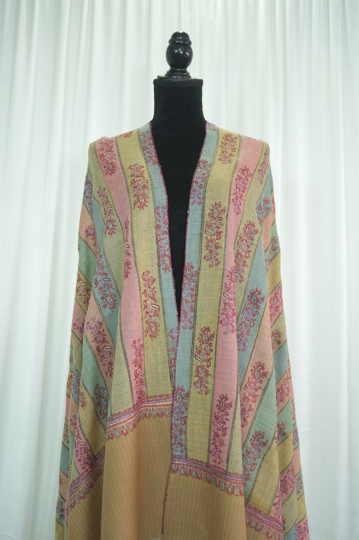 walnut brown GI striped  embroidery pashmina shawl 9482