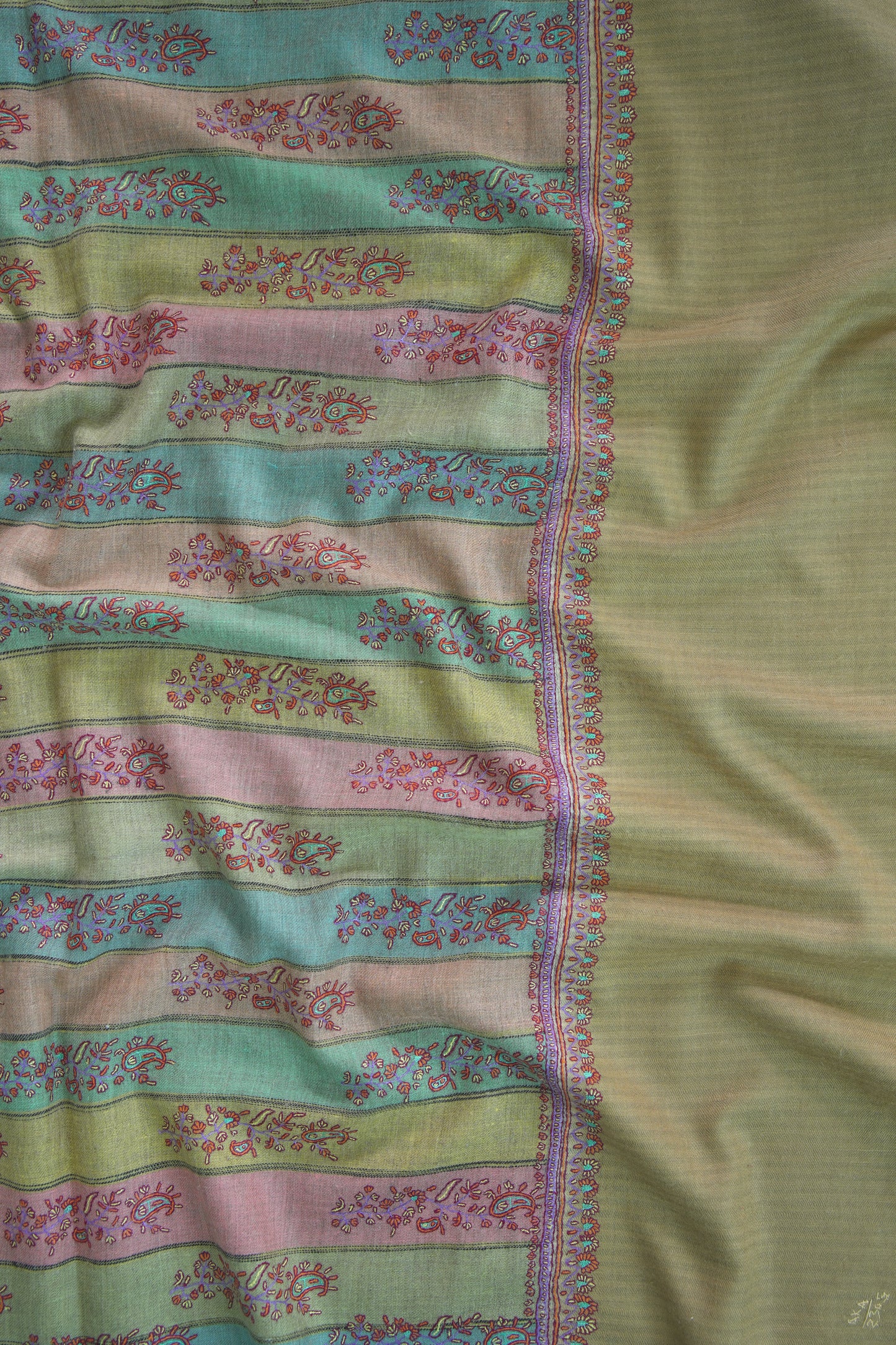 walnut brown GI striped  embroidery pashmina shawl 9482