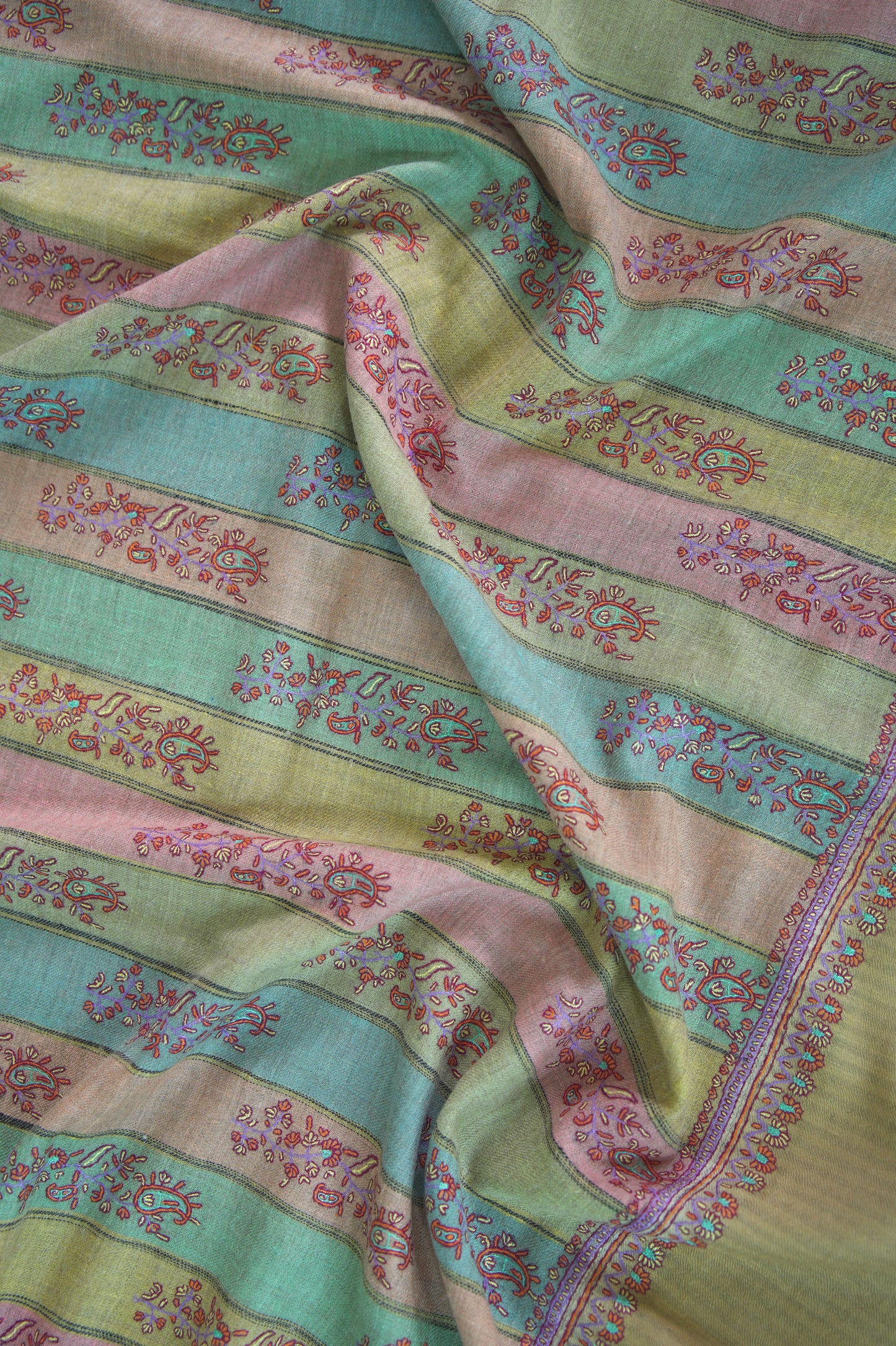 walnut brown GI striped  embroidery pashmina shawl 9482