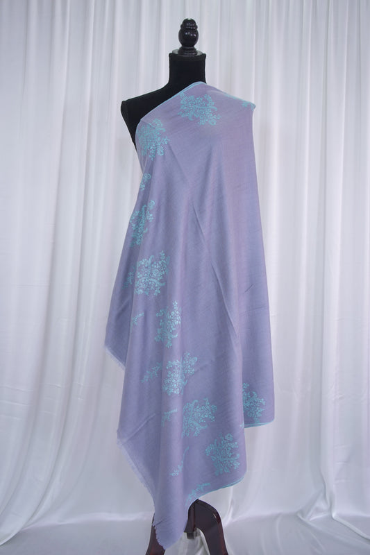 pigeon blue GI embroidery pashmina shawl 9484