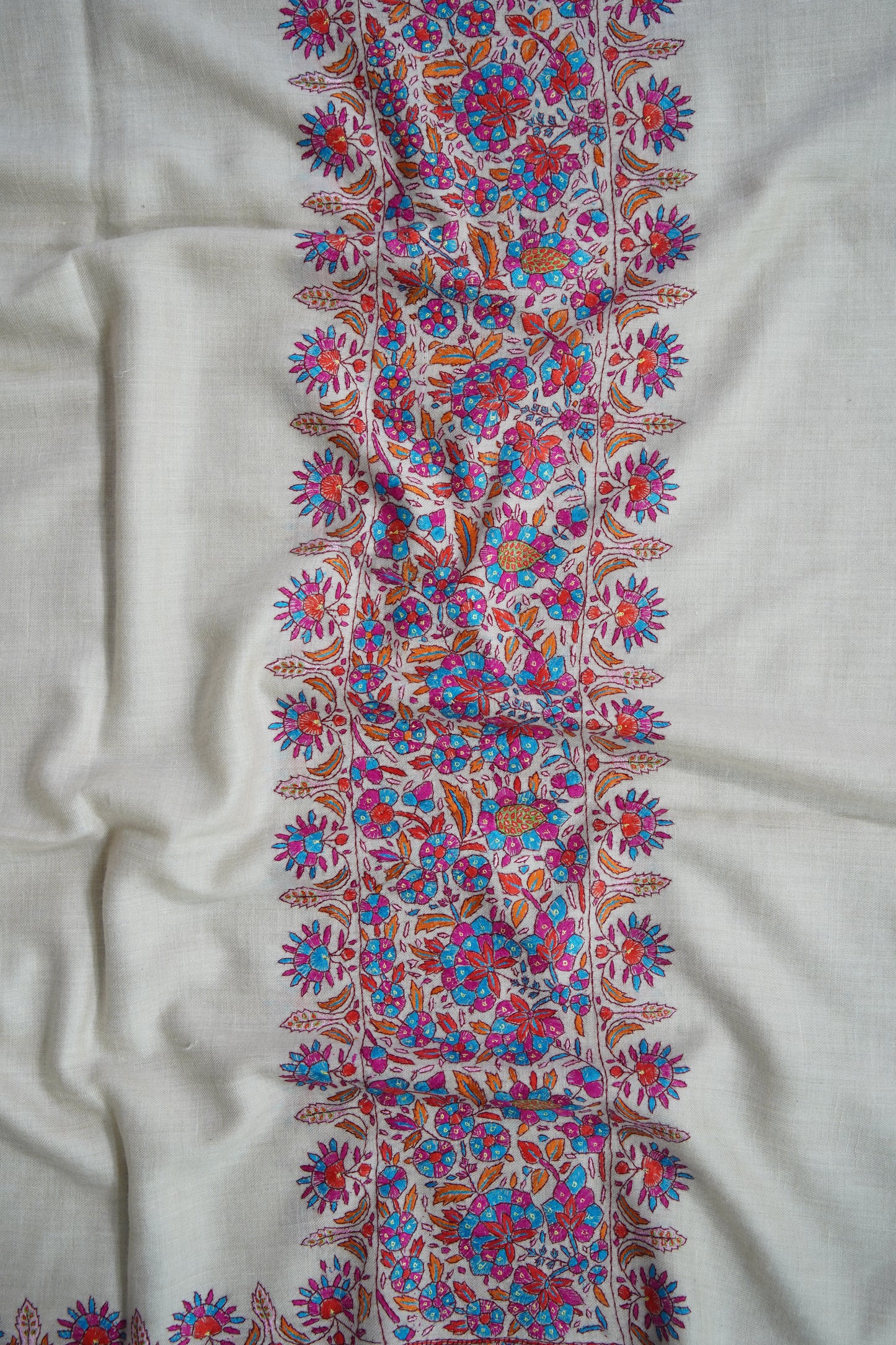 white GI embroidery pashmina shawl 9486