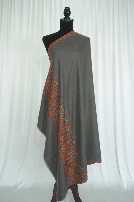 shadow gray GI embroidery pashmina shawl 9489