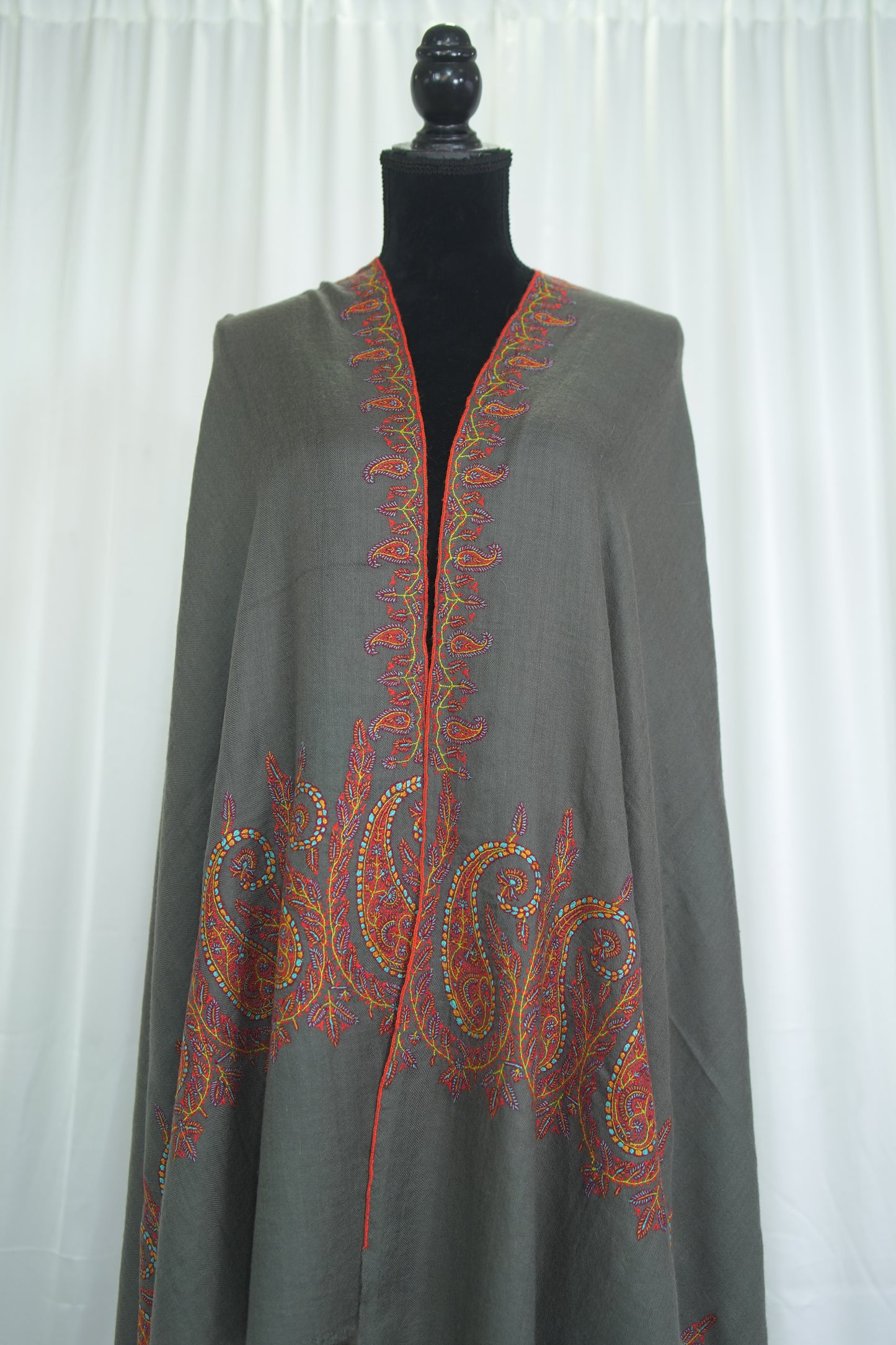 shadow gray GI embroidery pashmina shawl 9489