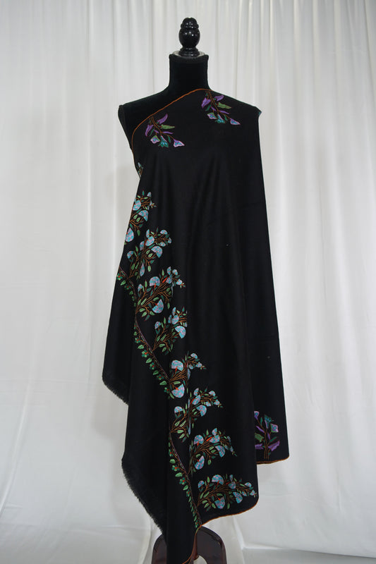 black GI embroidery pashmina shawl 9491