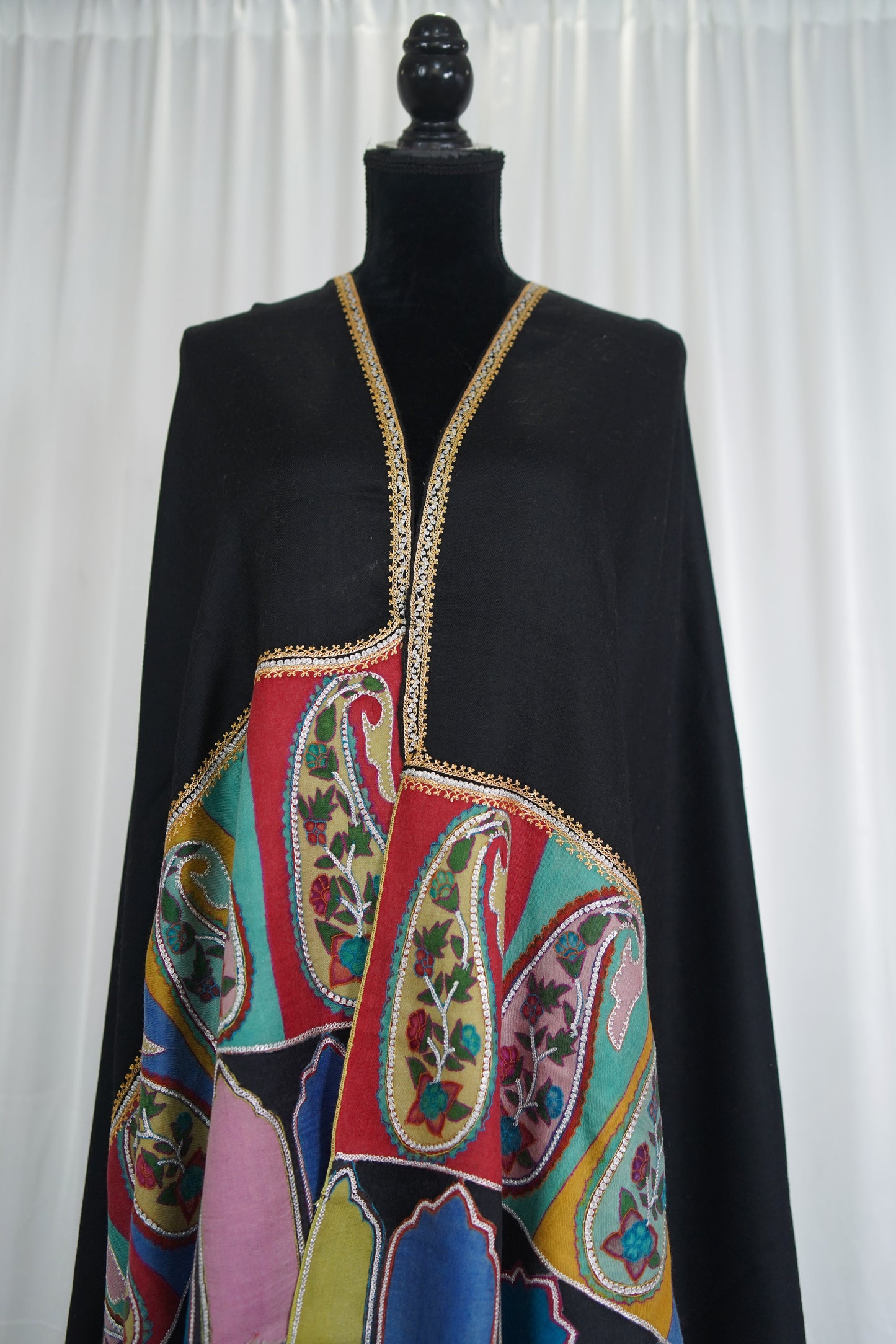 black tilla embroidery pashmina shawl 9492