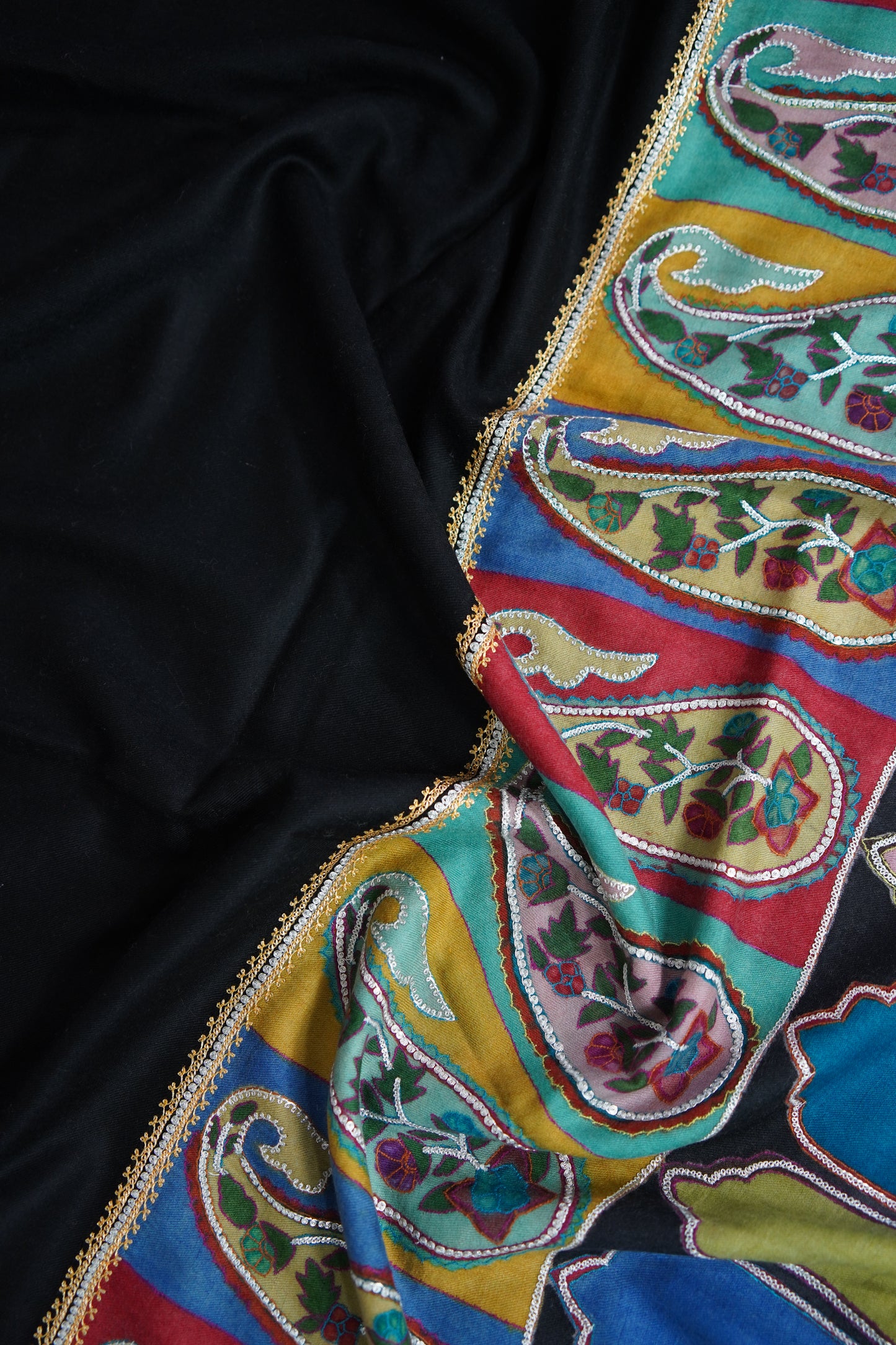 black tilla embroidery pashmina shawl 9492