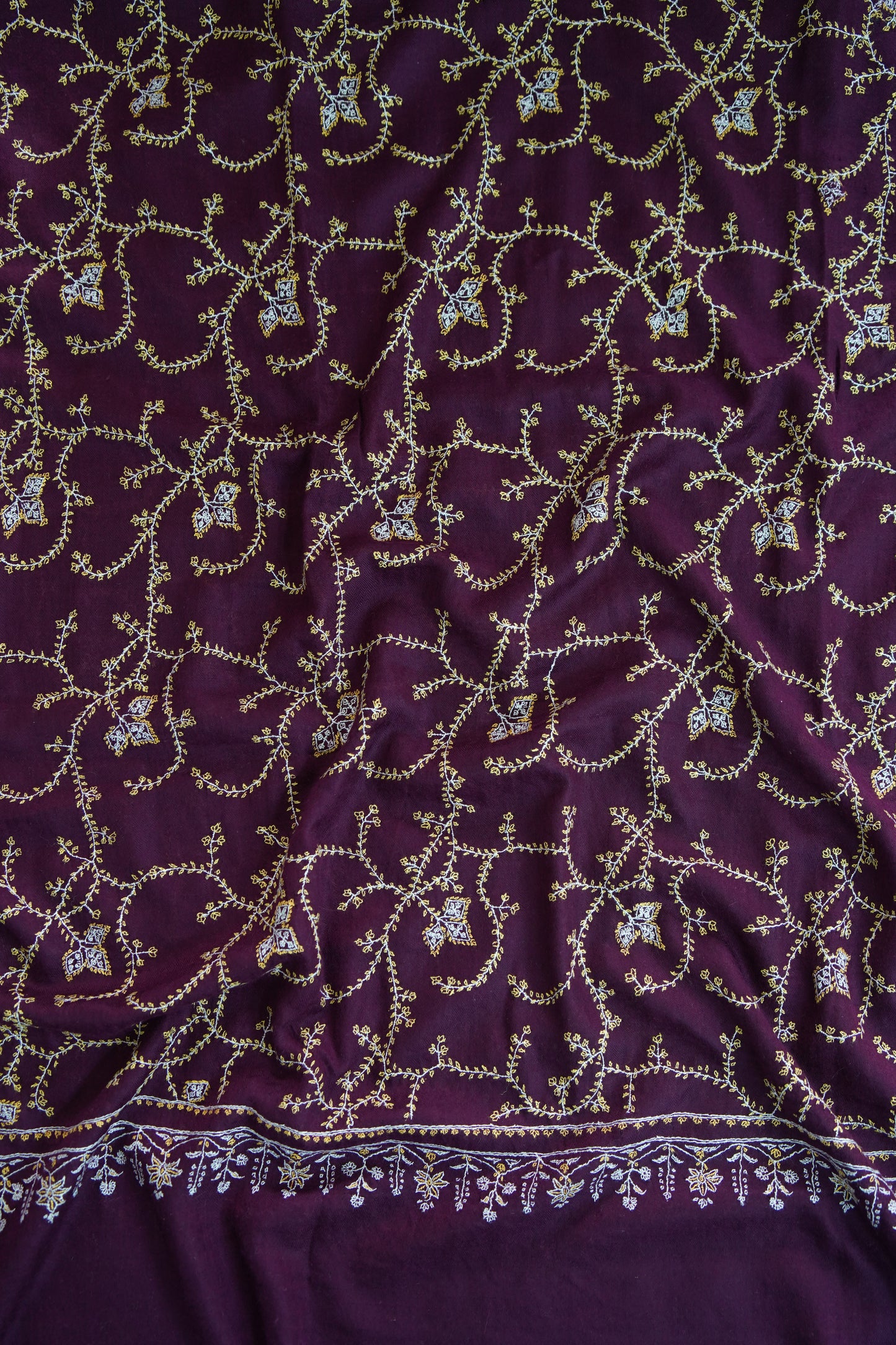 Aubergine GI jaali embroidery pashmina shawl 9496