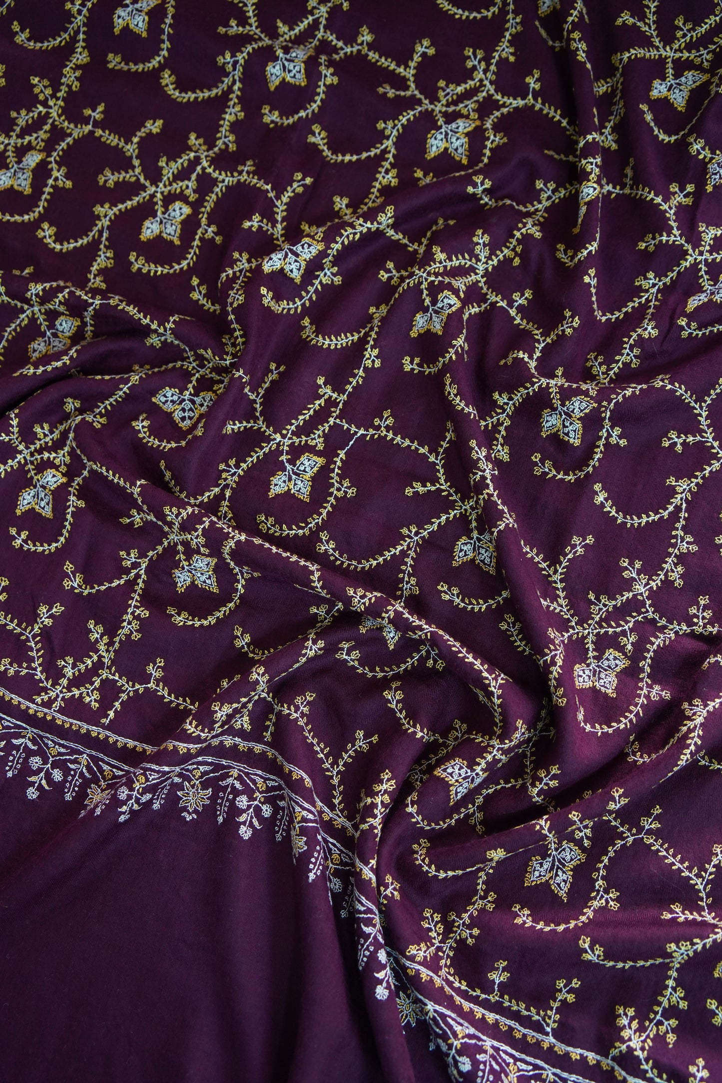 Aubergine GI jaali embroidery pashmina shawl 9496