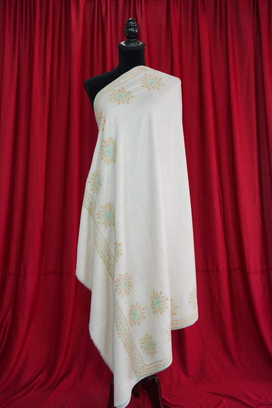 snow white GI embroidery pashmina shawl 9498