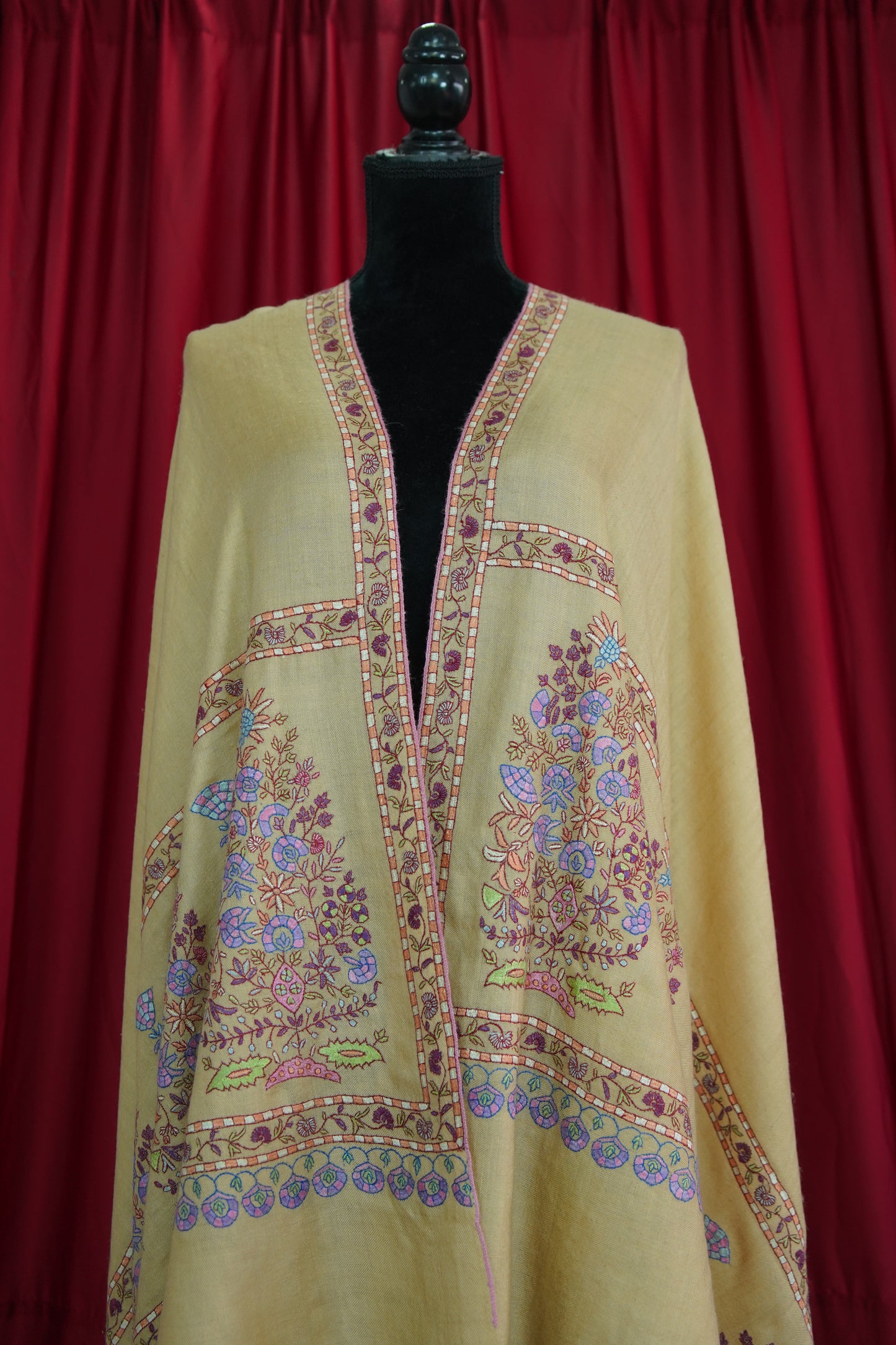 flax GI embroidery pashmina shawl 9499