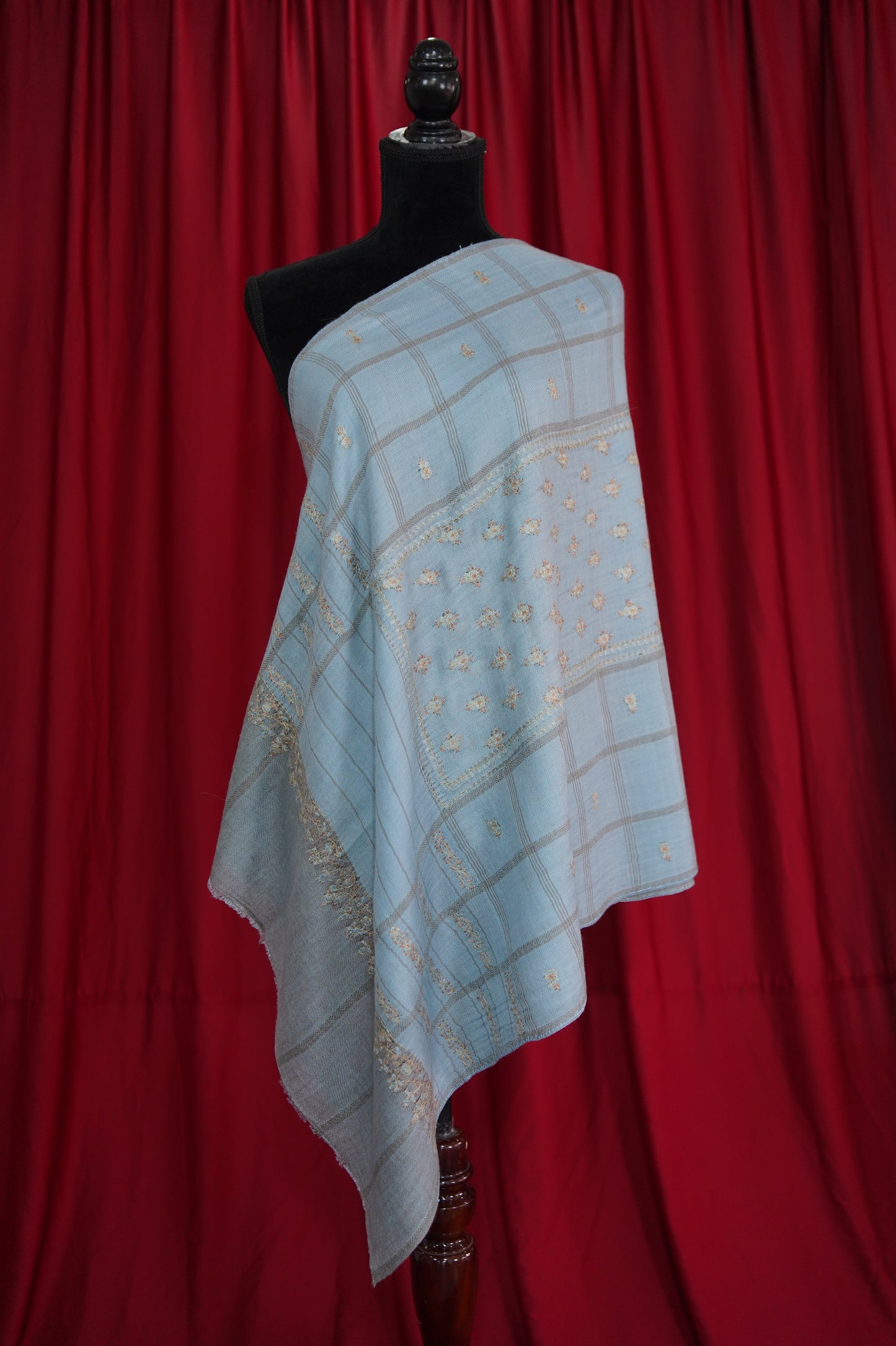 sky blue GI embroidery pashmina stole 9503