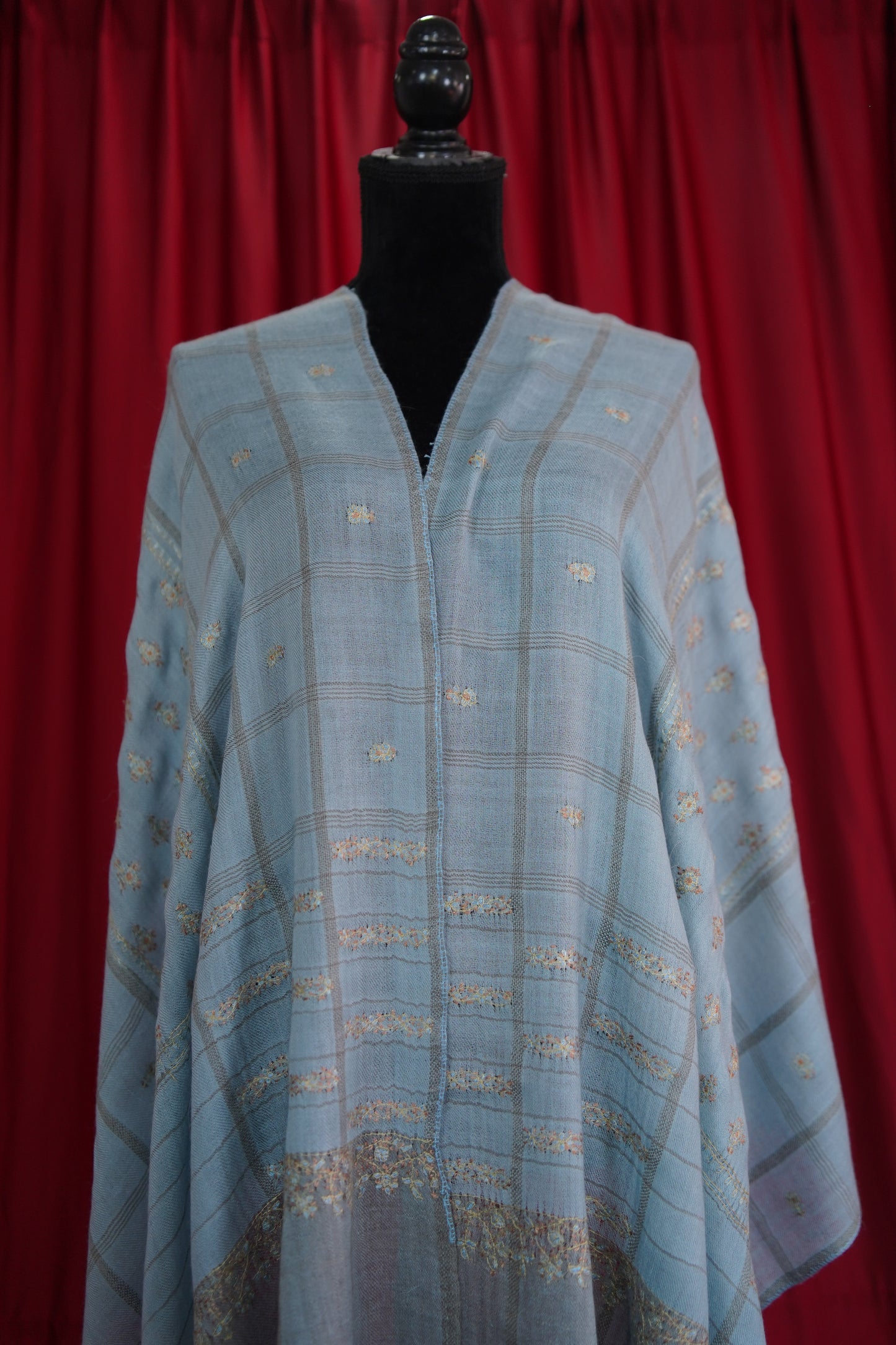 sky blue GI embroidery pashmina stole 9503