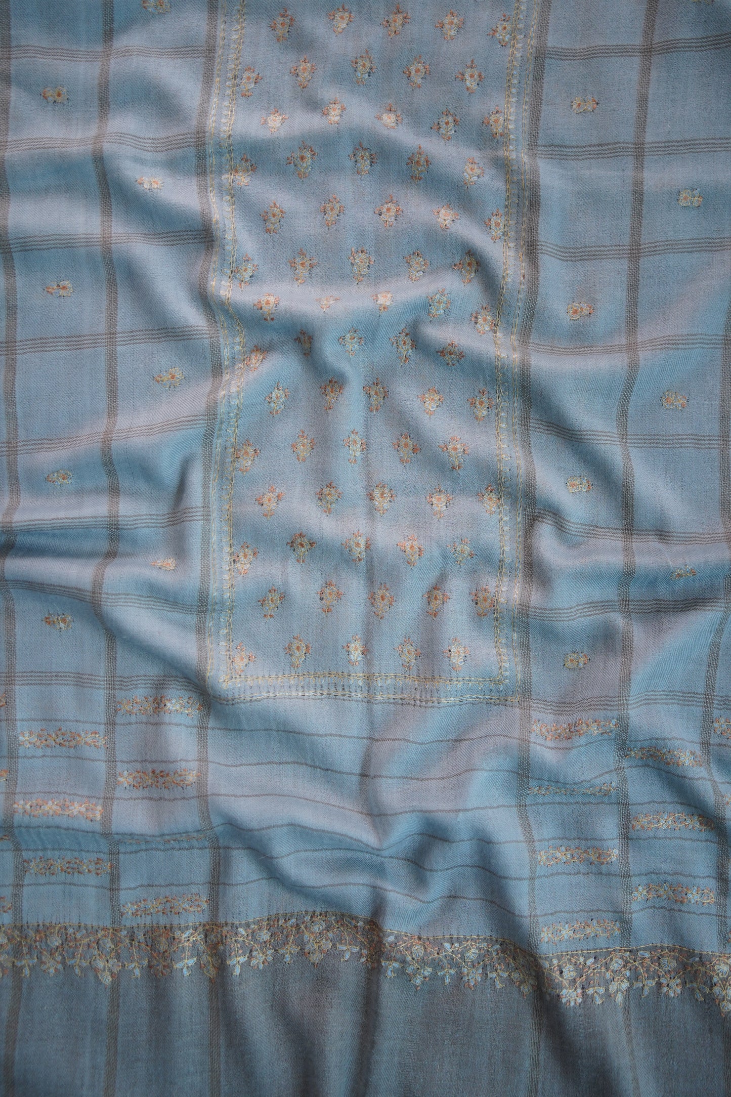 sky blue GI embroidery pashmina stole 9503
