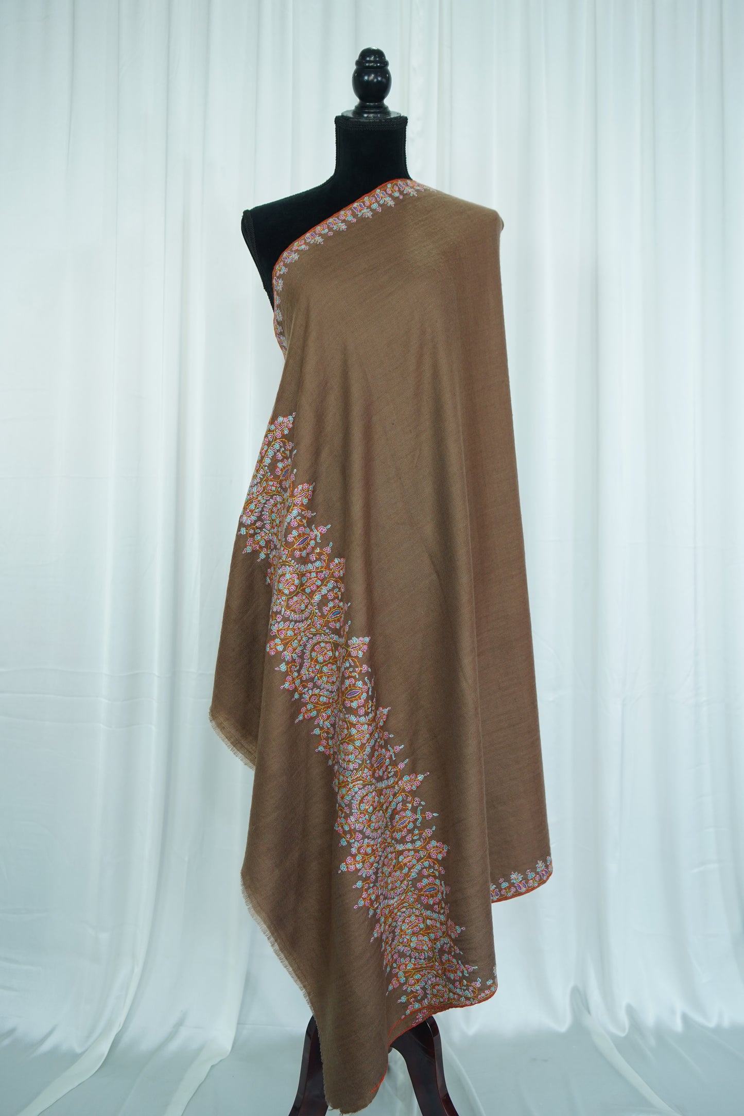 cherry wood brown GI embroidery pashmina shawl 9515