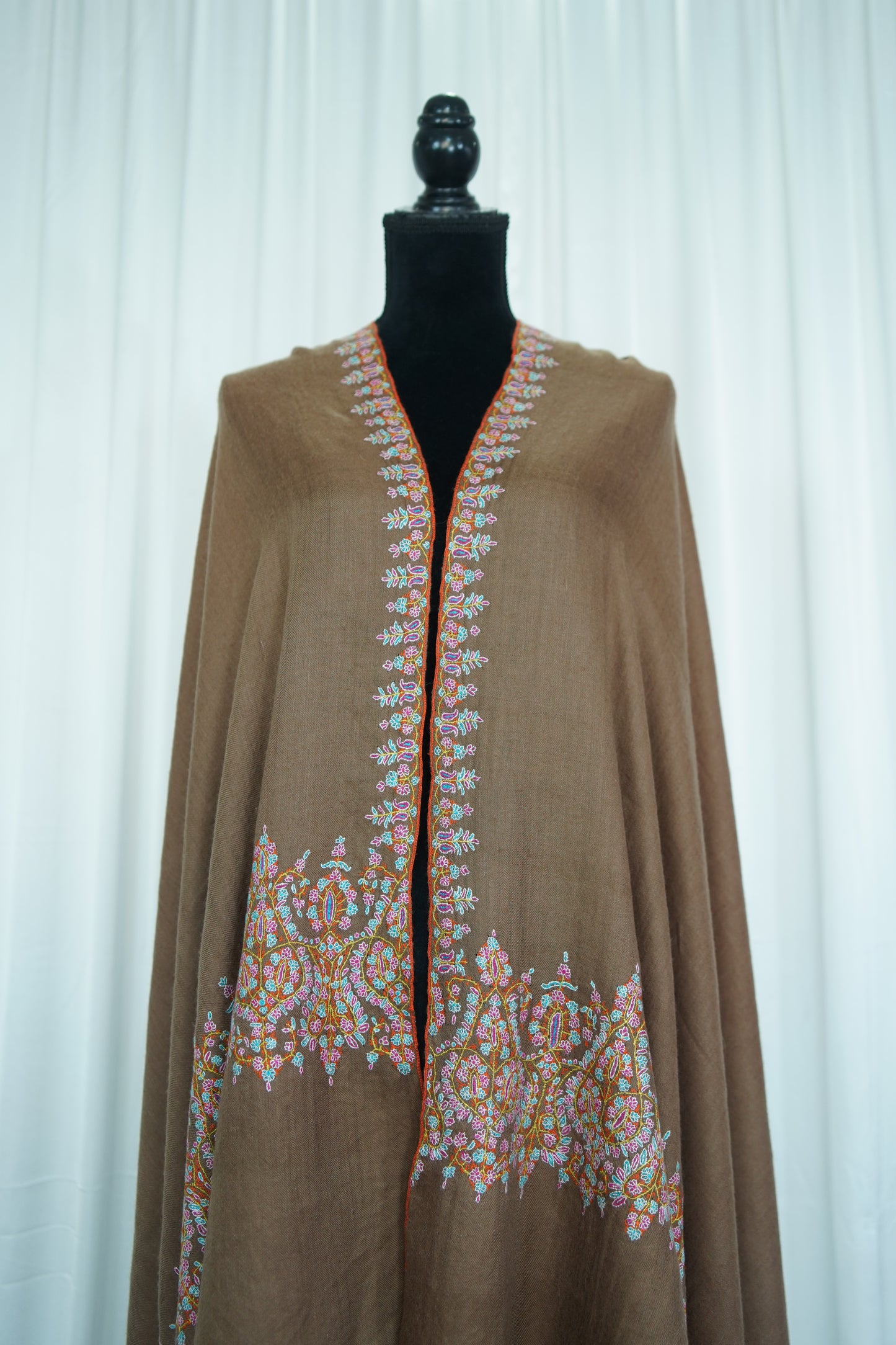 cherry wood brown GI embroidery pashmina shawl 9515