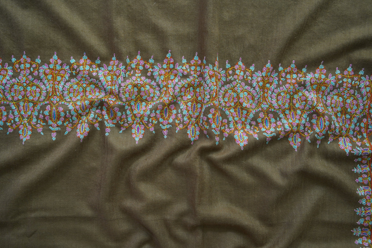 cherry wood brown GI embroidery pashmina shawl 9515
