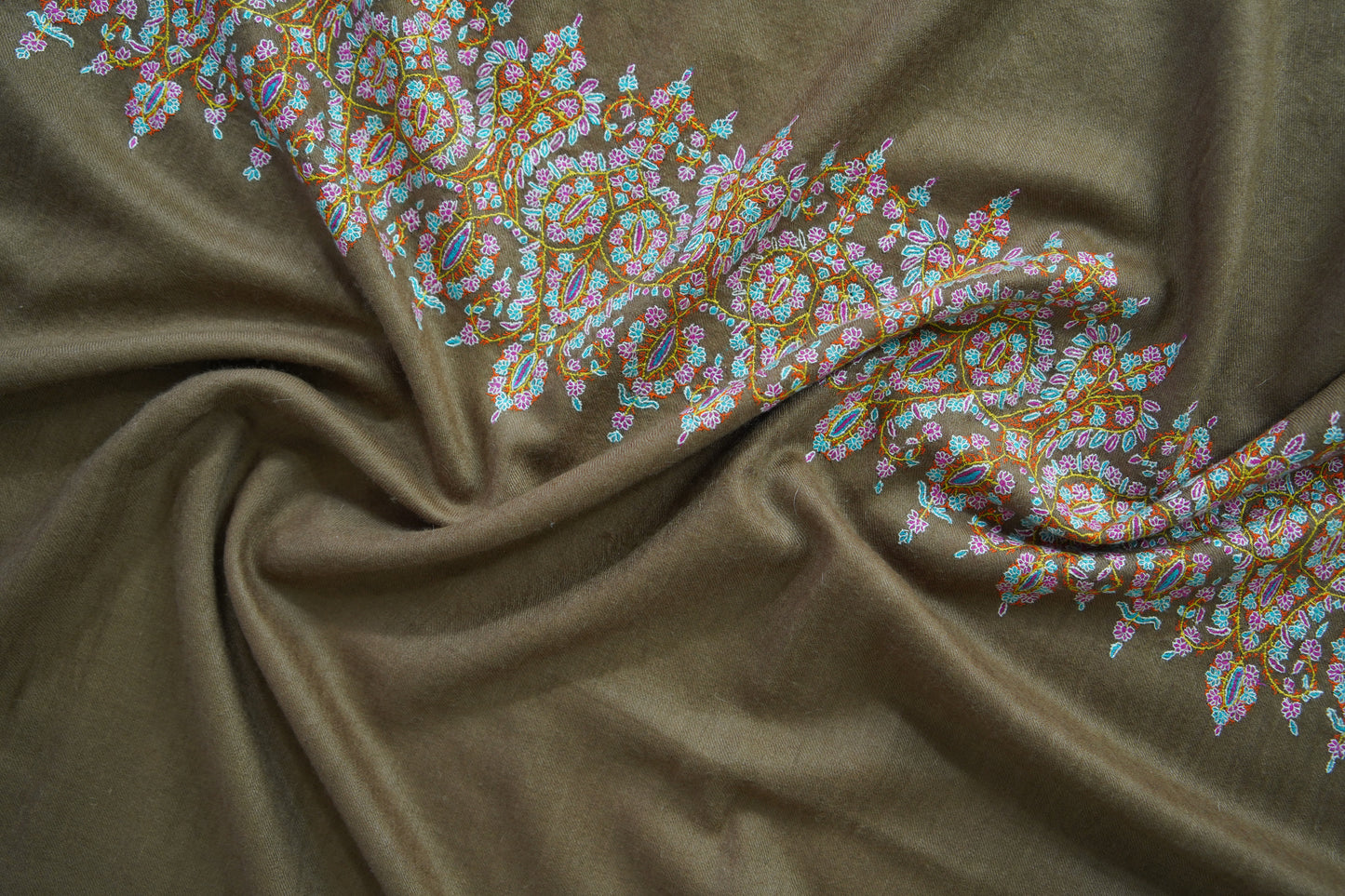 cherry wood brown GI embroidery pashmina shawl 9515
