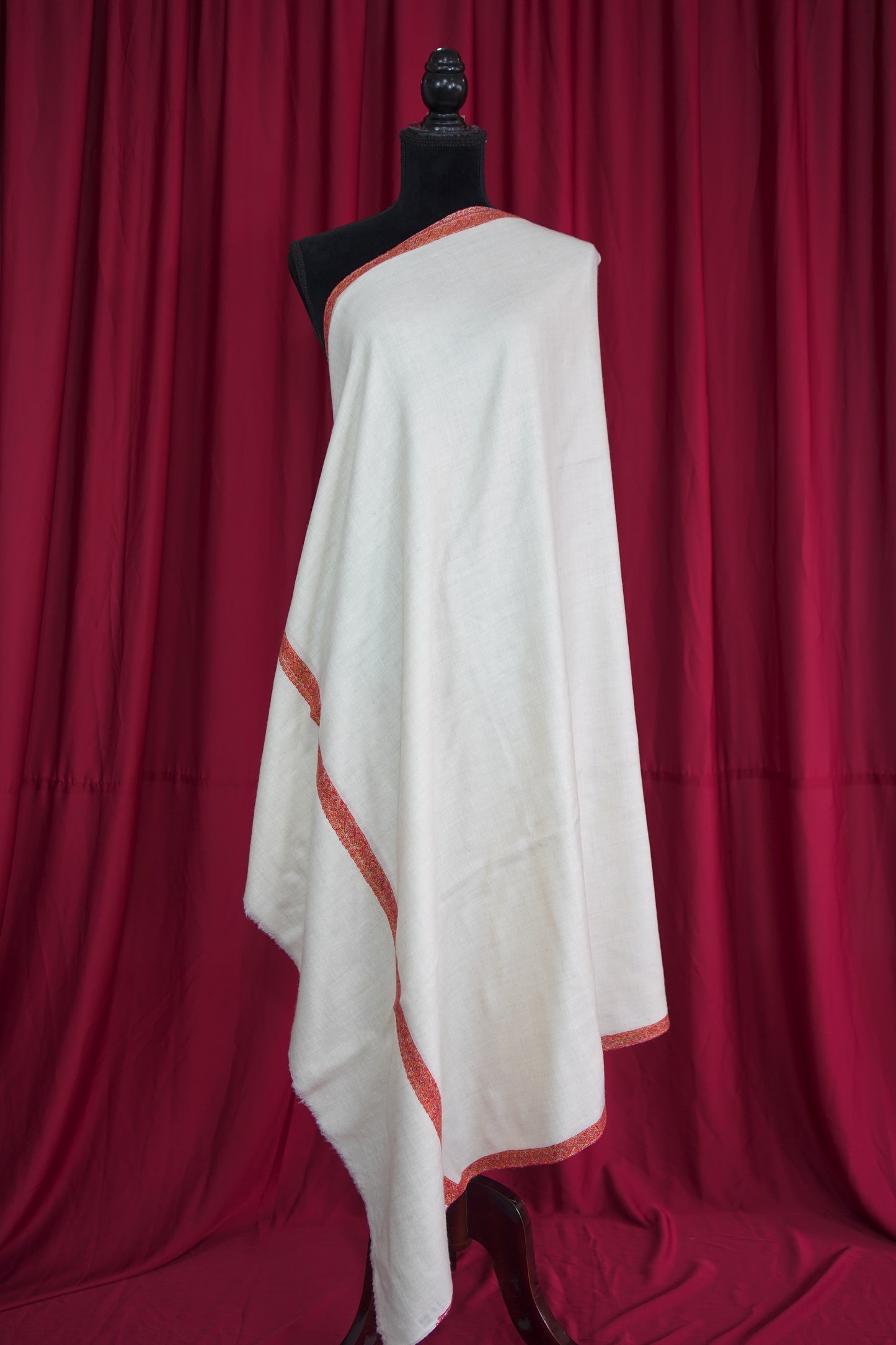 white GI embroidery pashmina shawl 9522