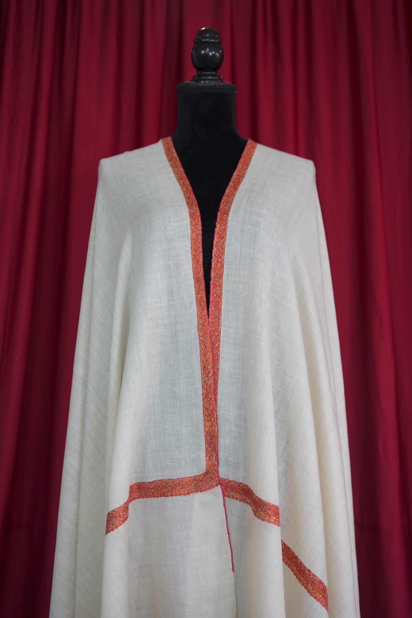 white GI embroidery pashmina shawl 9522