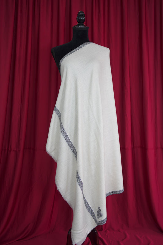 pearl white GI embroidery pashmina shawl 9524