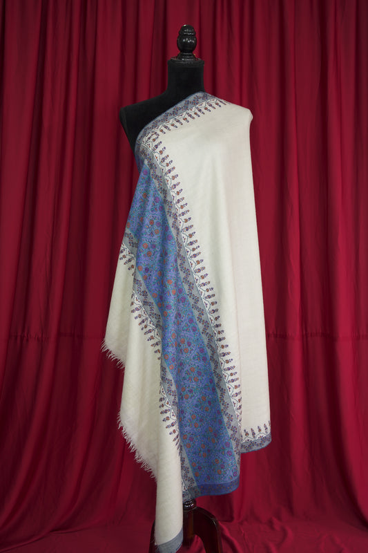 creamy white GI embroidery pashmina shawl 9525