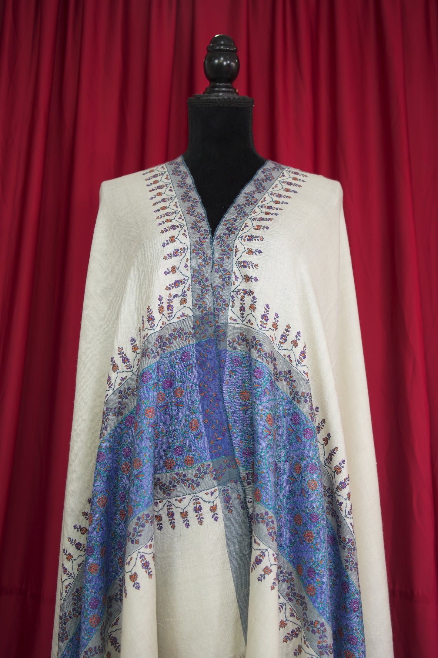 creamy white GI embroidery pashmina shawl 9525