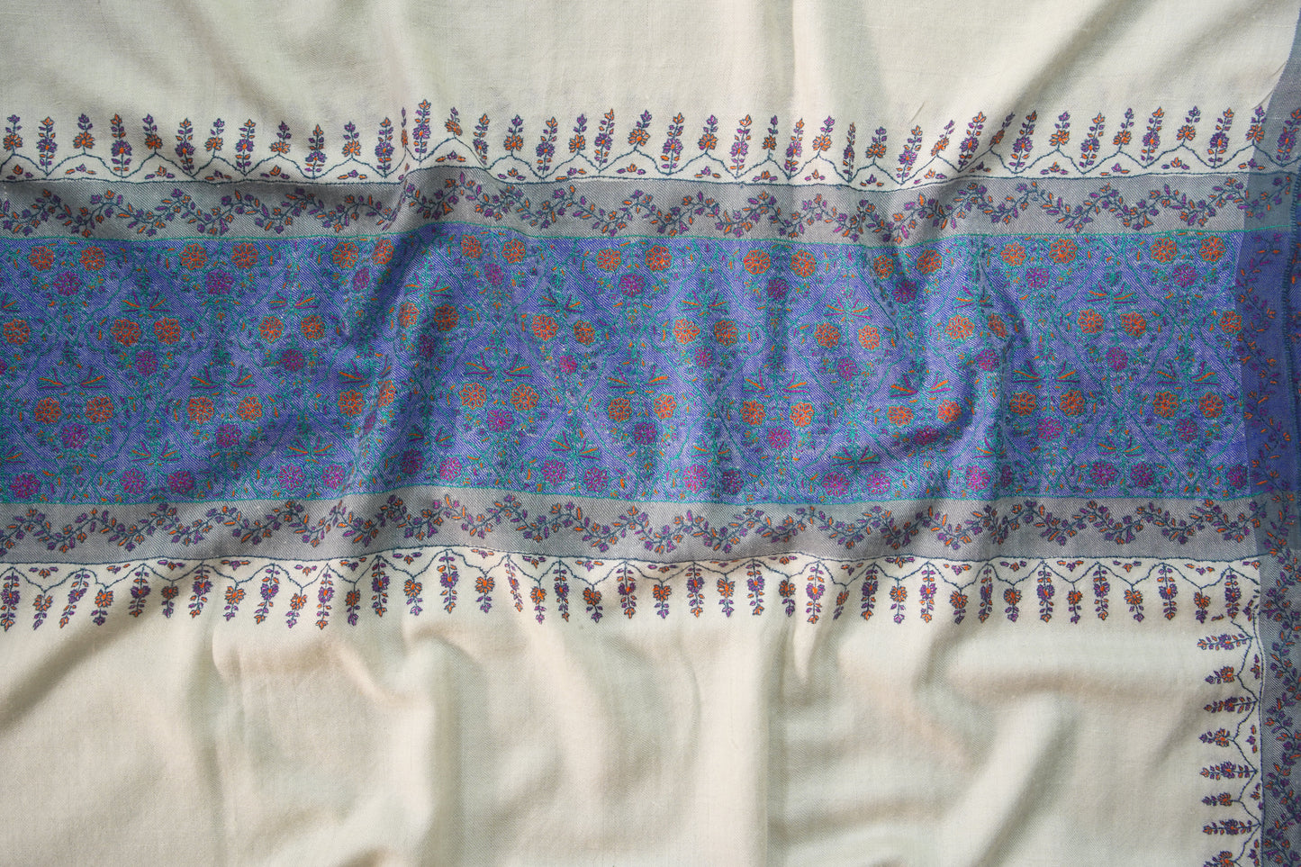 creamy white GI embroidery pashmina shawl 9525