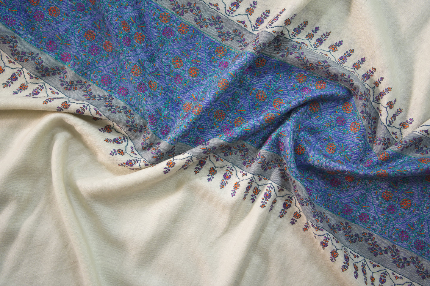 creamy white GI embroidery pashmina shawl 9525