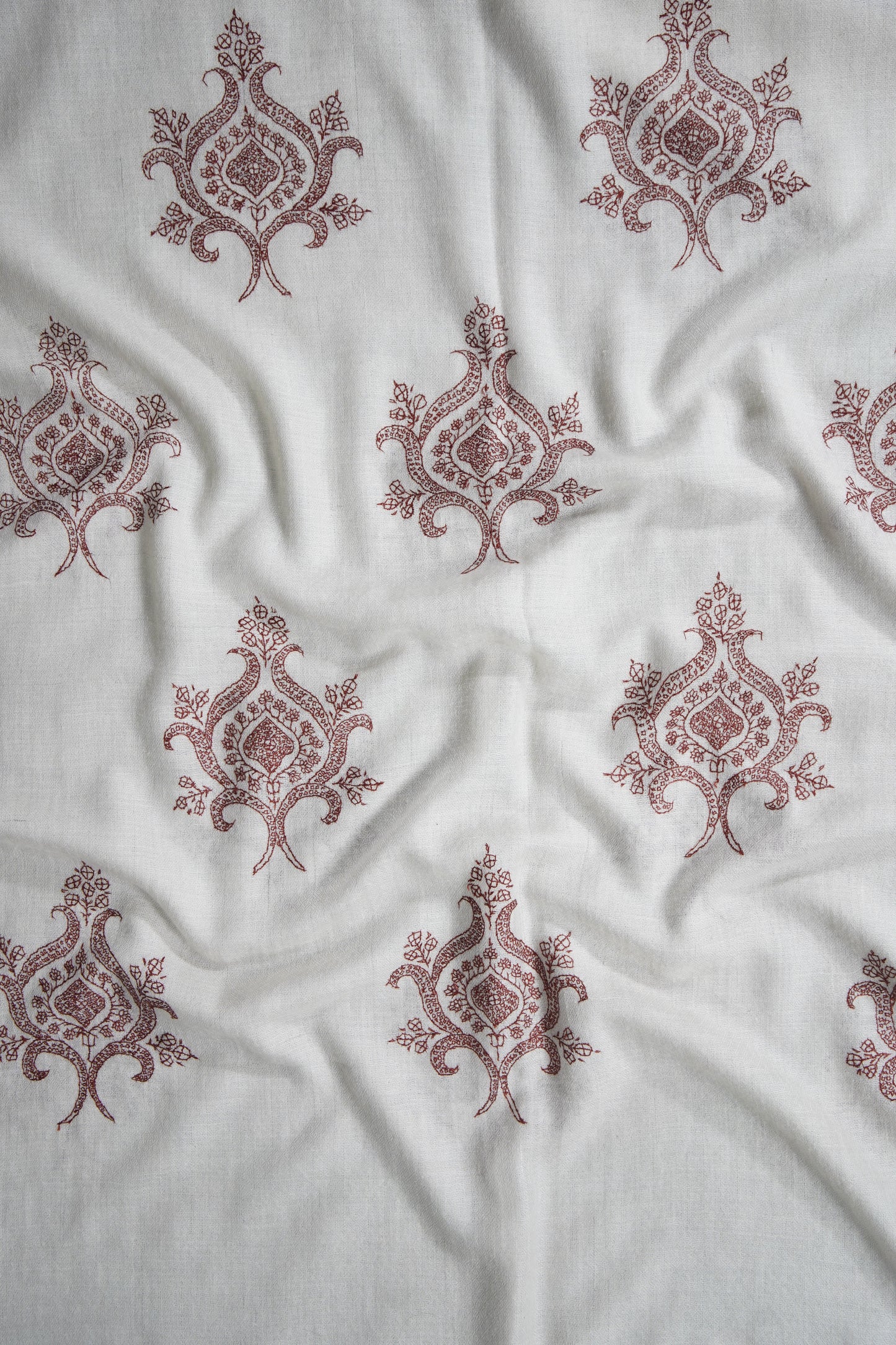 white GI butis embroidery pashmina stole 9528