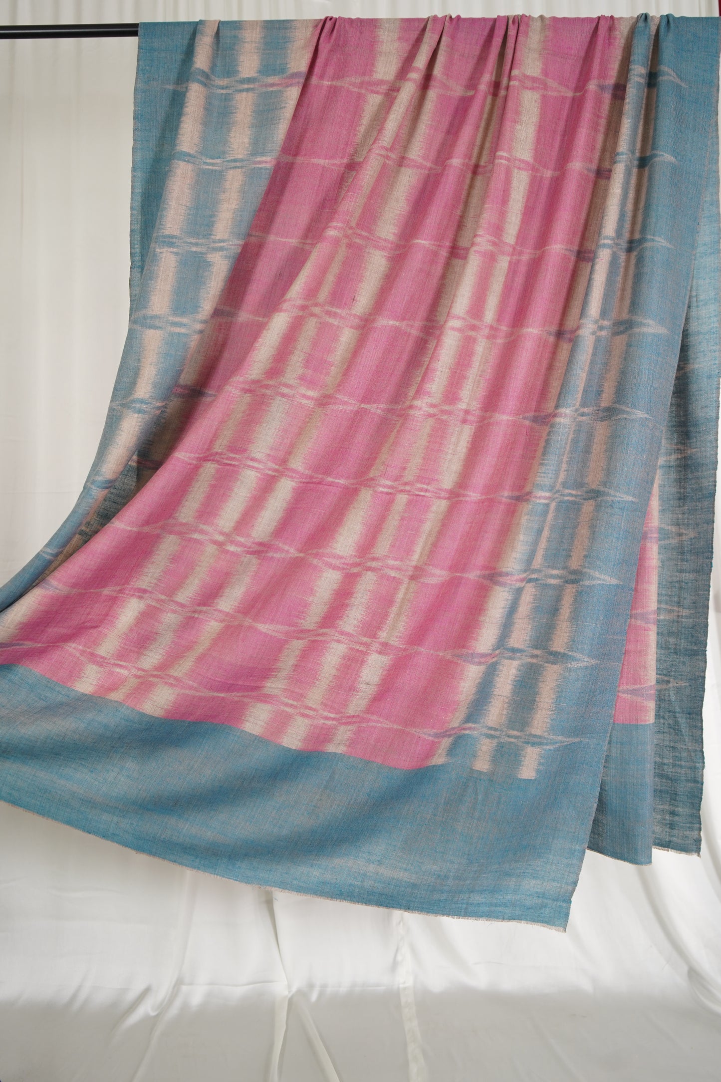 pink and blue XL ekat weave pashmina shawl 9533