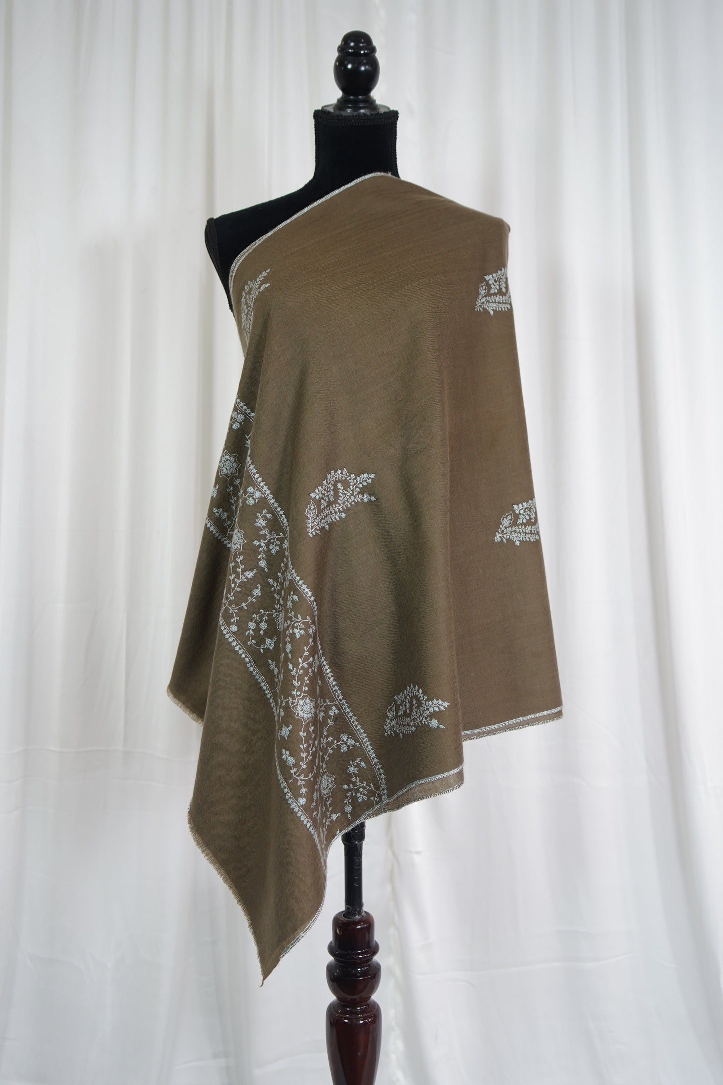 dark natural butis embroidery pashmina stole 9534