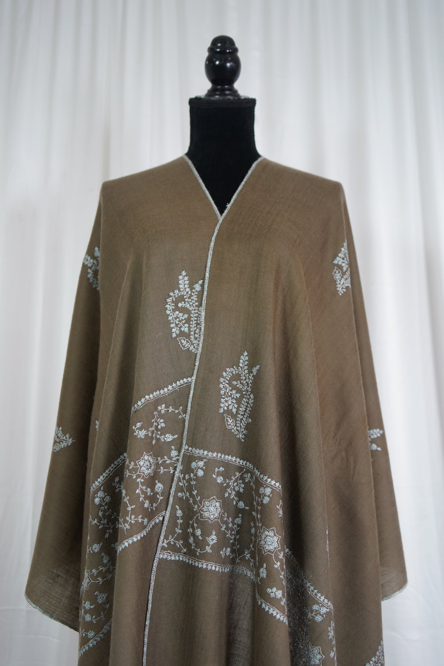 dark natural butis embroidery pashmina stole 9534