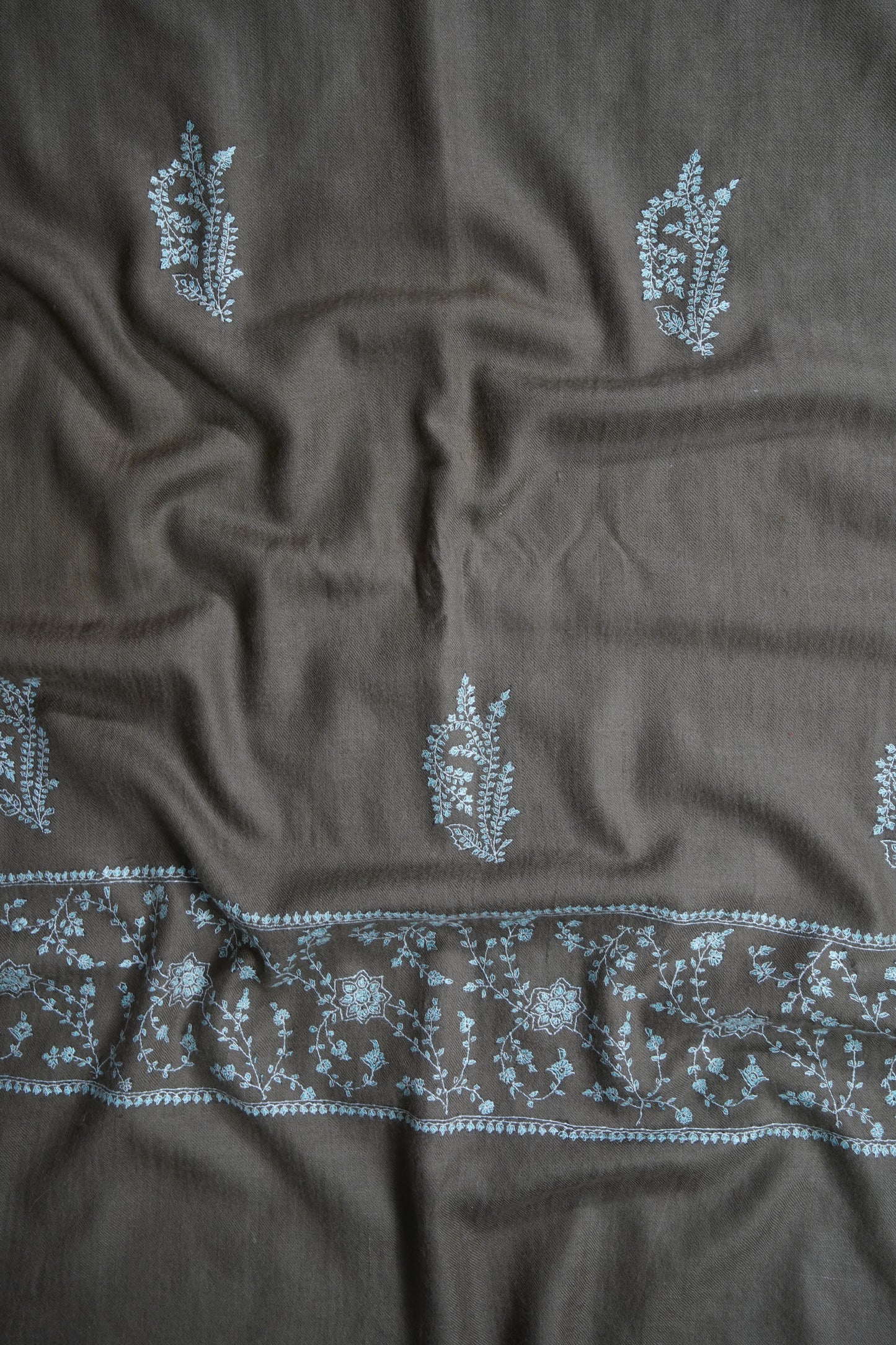 dark natural butis embroidery pashmina stole 9534