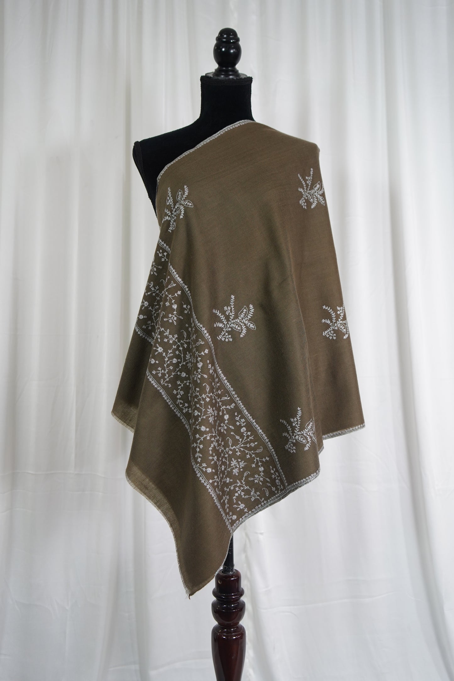 dark natural butis embroidery pashmina stole 9536