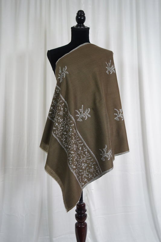 dark natural butis embroidery pashmina stole 9536