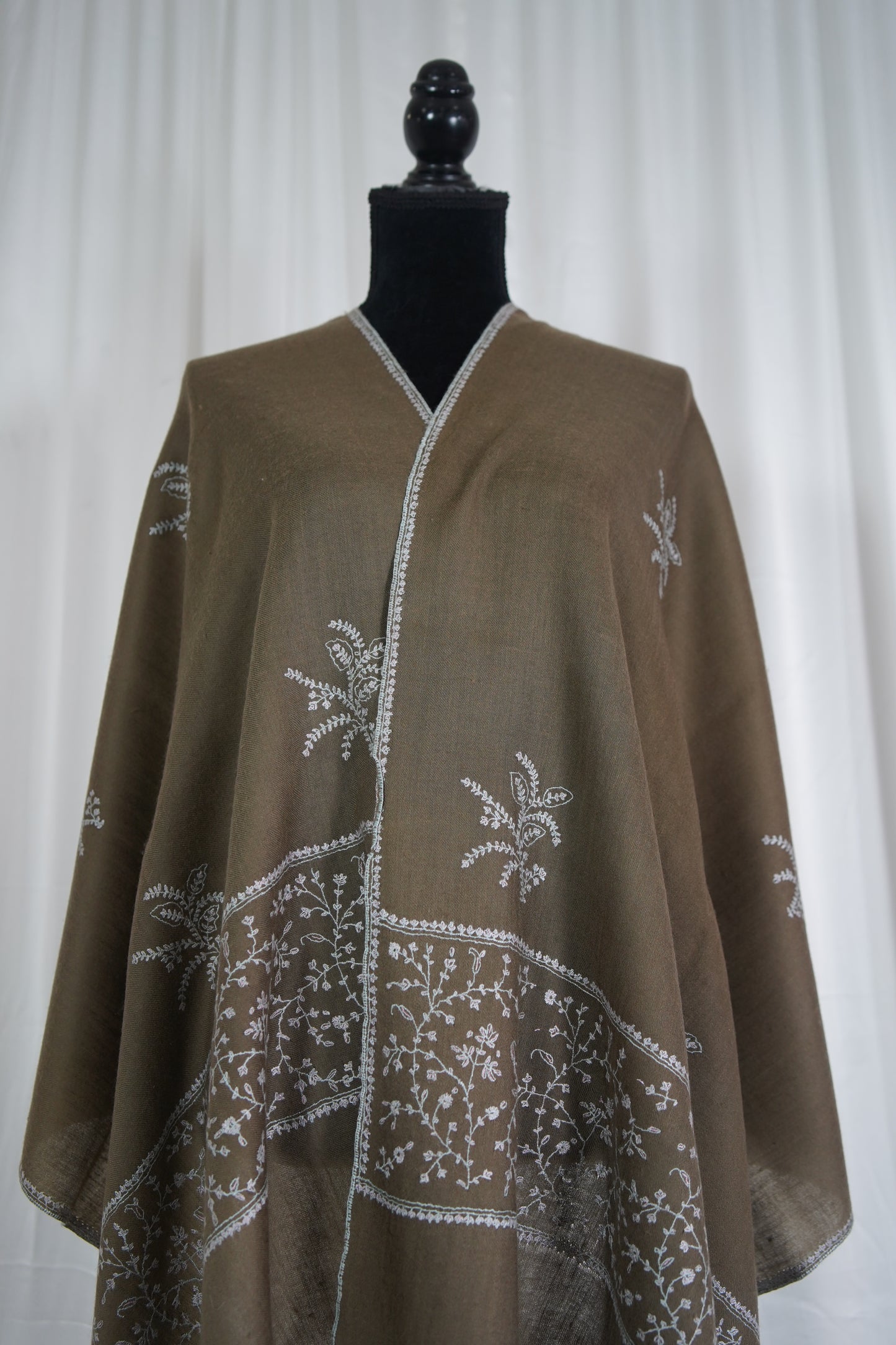 dark natural butis embroidery pashmina stole 9536