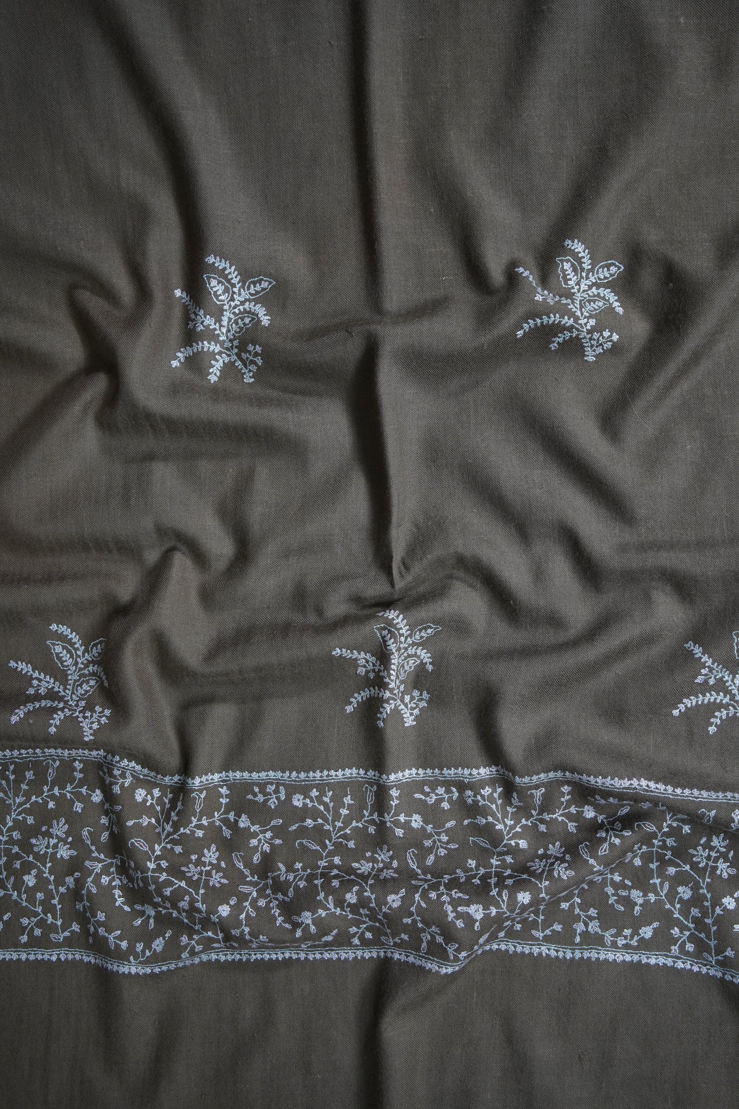 dark natural butis embroidery pashmina stole 9536